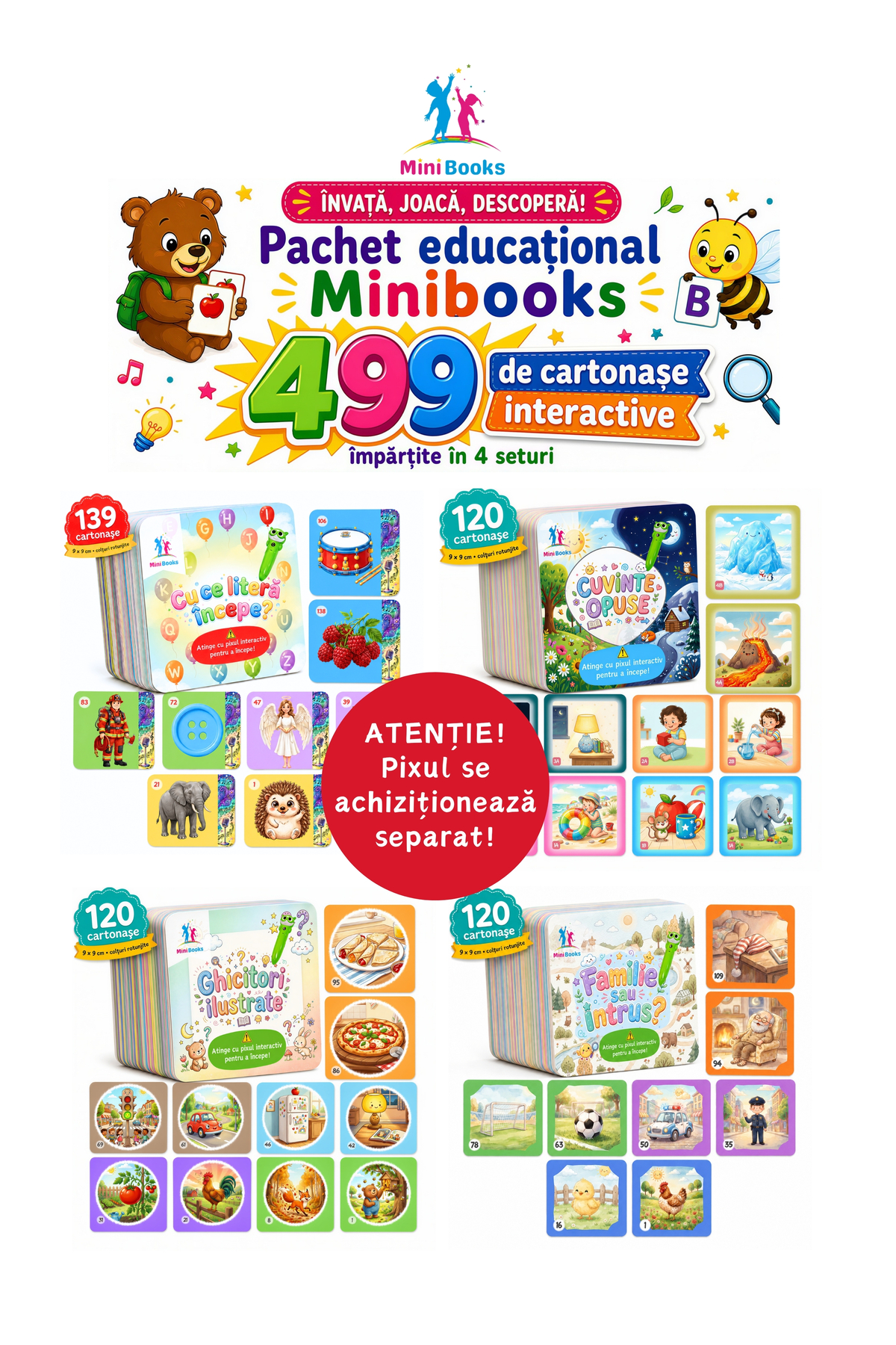 minibooks Pachet Educațional cu 499 de Cartonașe Interactive Minibooks, 4 Set...