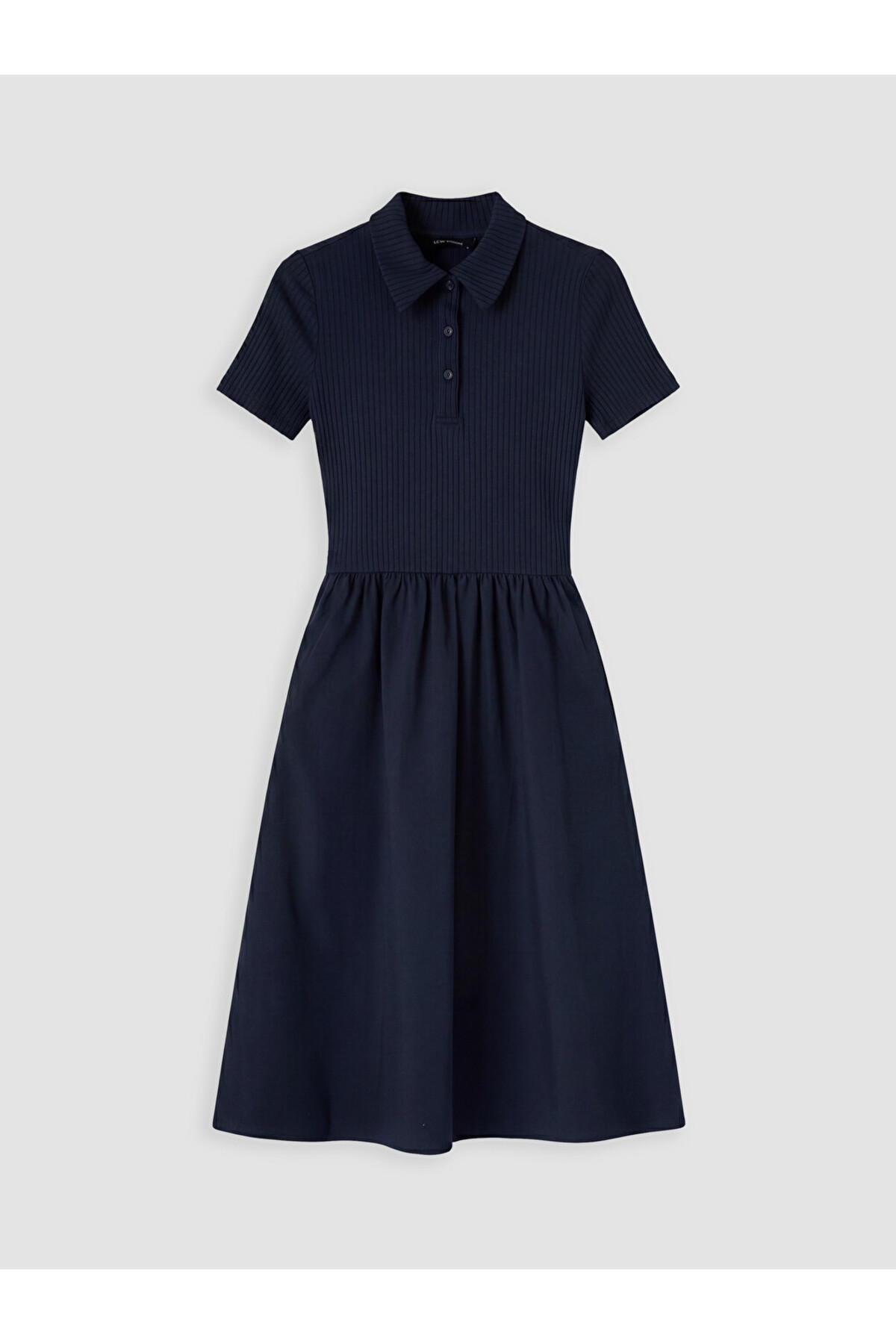 LC Waikiki Navy Blue Polo Collar Waist-Slit Dress