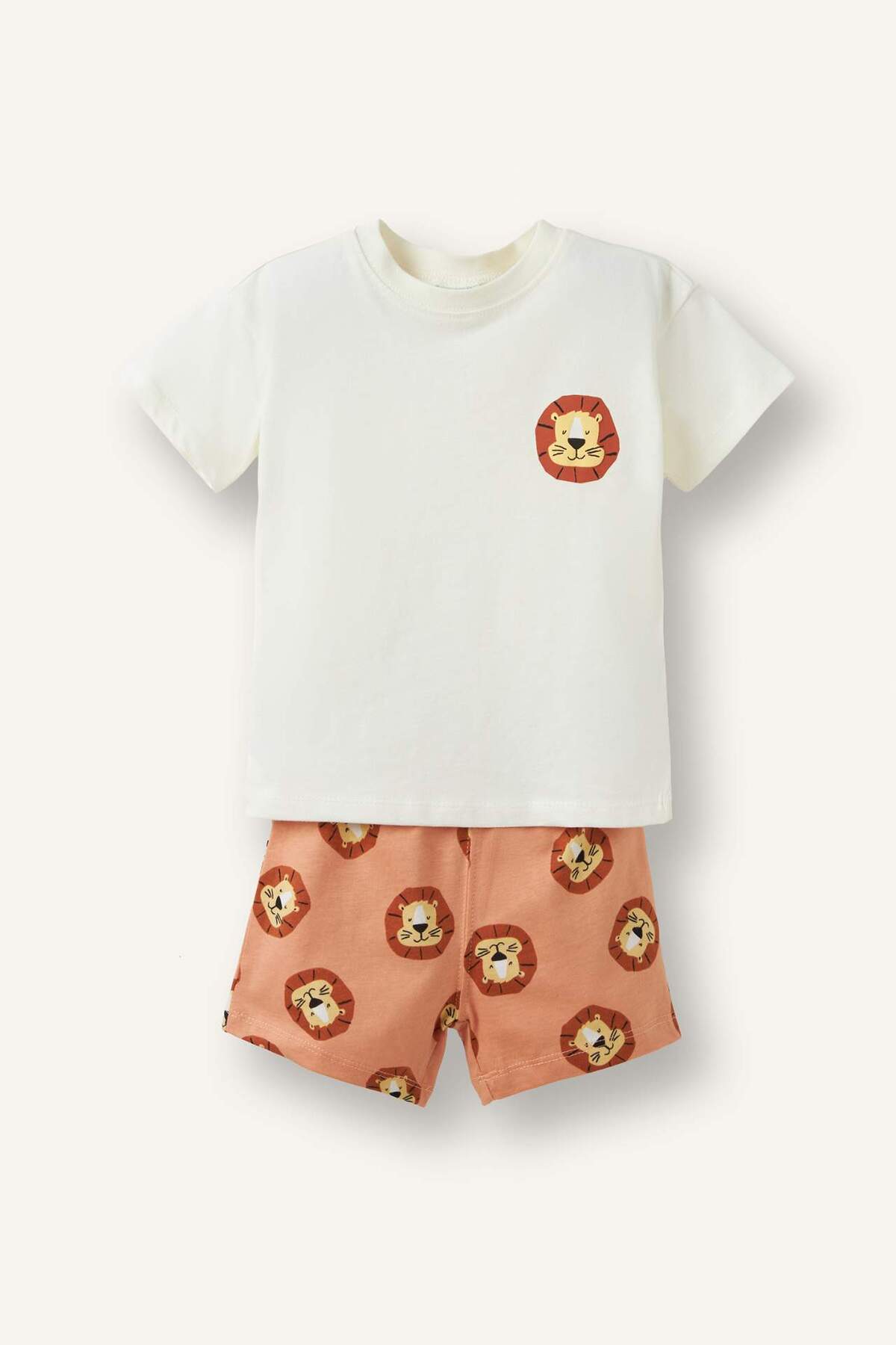 Defacto Short Sleeve Lion Printed T-Shirt Top Flexible Waist Lion Pattern Shorts Bottom 2-Piece Set Baby Boy H8285A