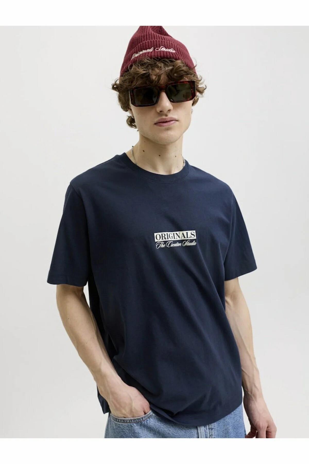 Jack & Jones Erkek Lacivert Jorsavona Box Tee Ss Cn Styd Ss26 T-shirt görsel 2