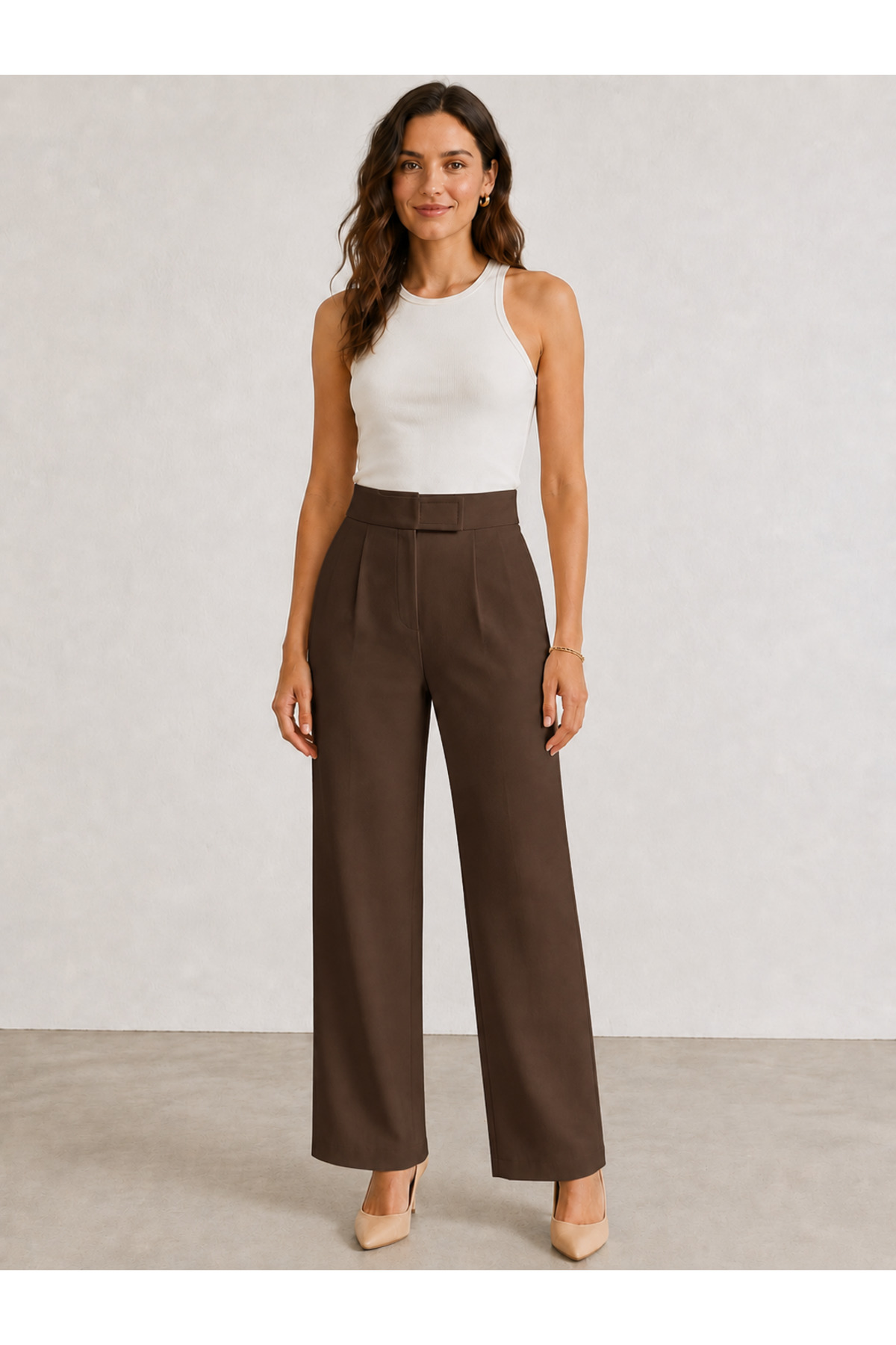 HAYAL COLLECTİON Hayal 27506-26 Women's High Waist Straight-Leg Fabric Trousers Comfortable Fit for Office and Daily Use