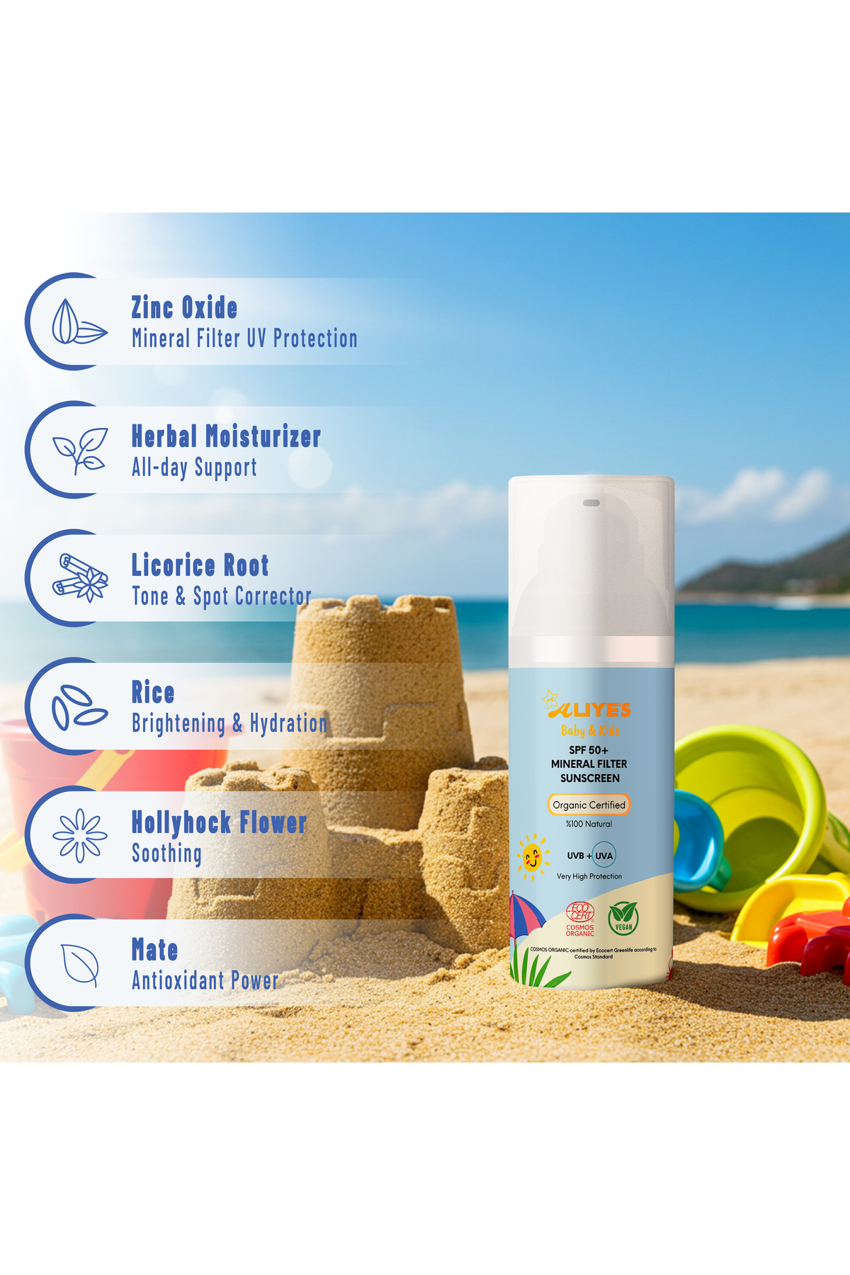Anne & Çocuk SPF 50+ Mineral Filtreli Organik Güneş Koruma Seti - Ecocert Cosmos Organic — ALIYES Premium 002 — تصویر 3 از 4