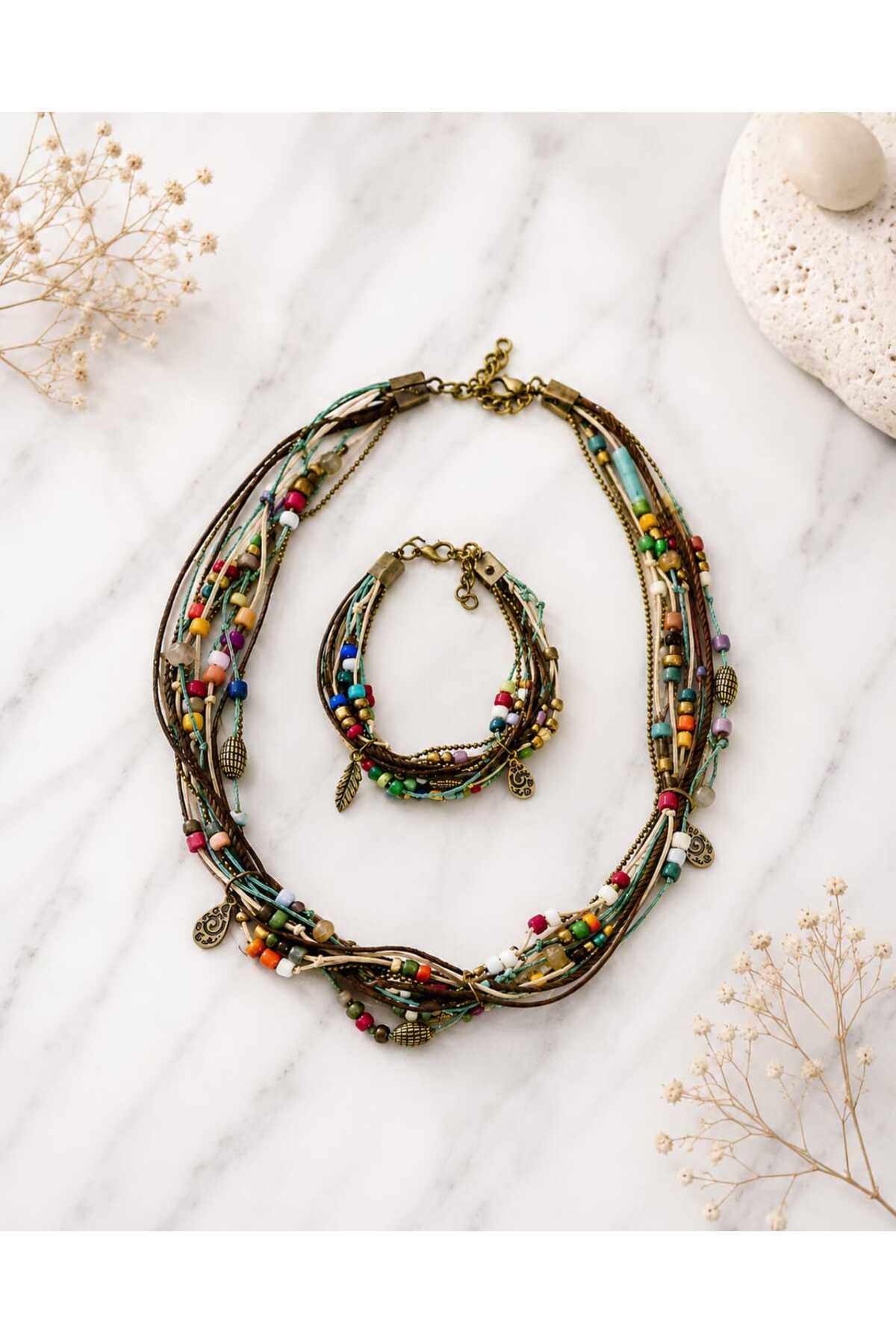 Demeter Nature Breeze Handmade Authentic Bohemian Hippie Women Necklace Bracelet Set