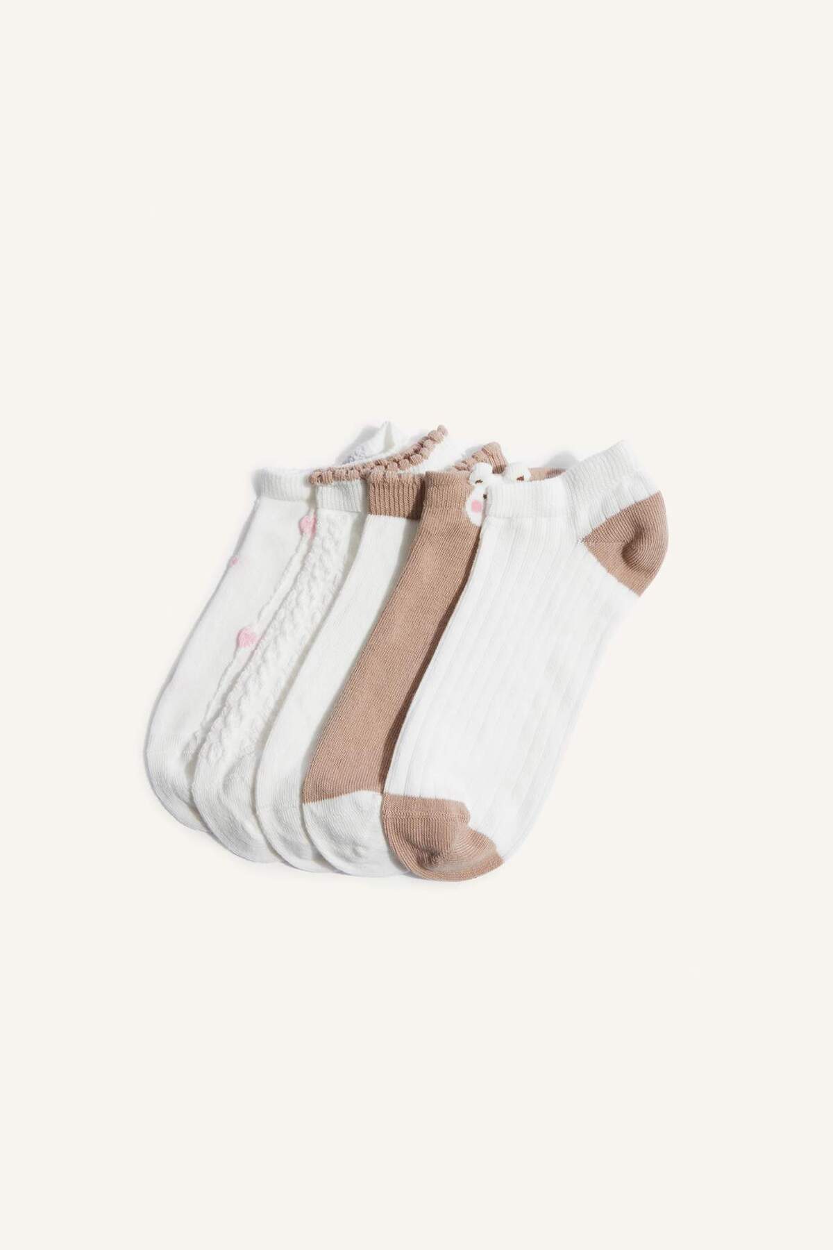 DeFacto Women's 5-Piece Cotton Booties White Socks H6999Axns