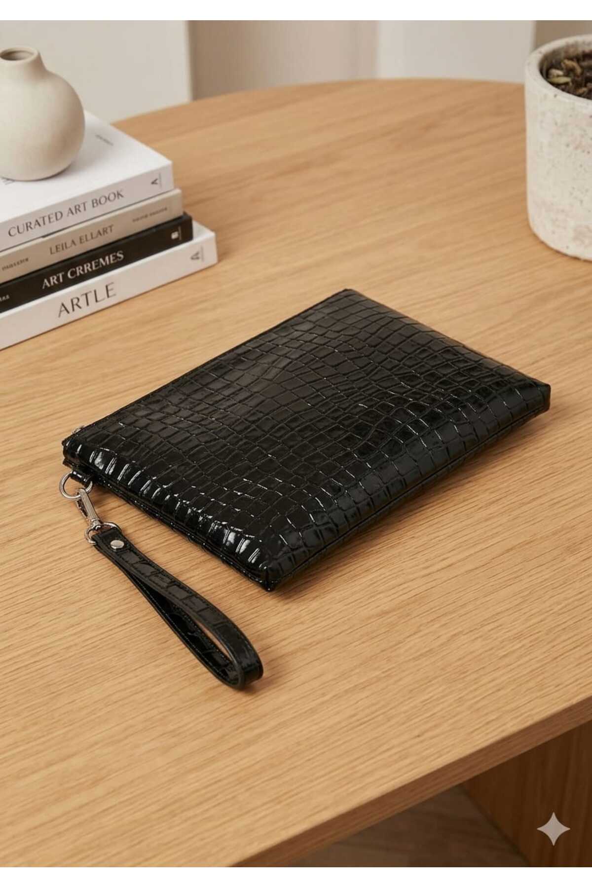 DİAMOND OUTLET Siyah - Lacivert, Bordo - Yeşil -14Cm Fermuarlı Şık El Çantası Günlük Kullanım görsel 3