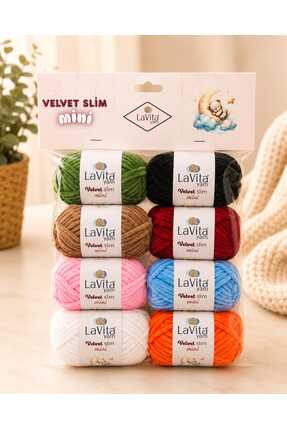 LaVita Yarn LaVita Velvet Slim Mini Kadife El Örgü İpi %100 Polyester 8 ADET ...