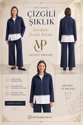 Puane Çizgili Basic Takım