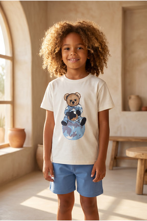Katia & Bony Çocuk Gezgin Teddy Desenli Şortlu Pijama Takımı
