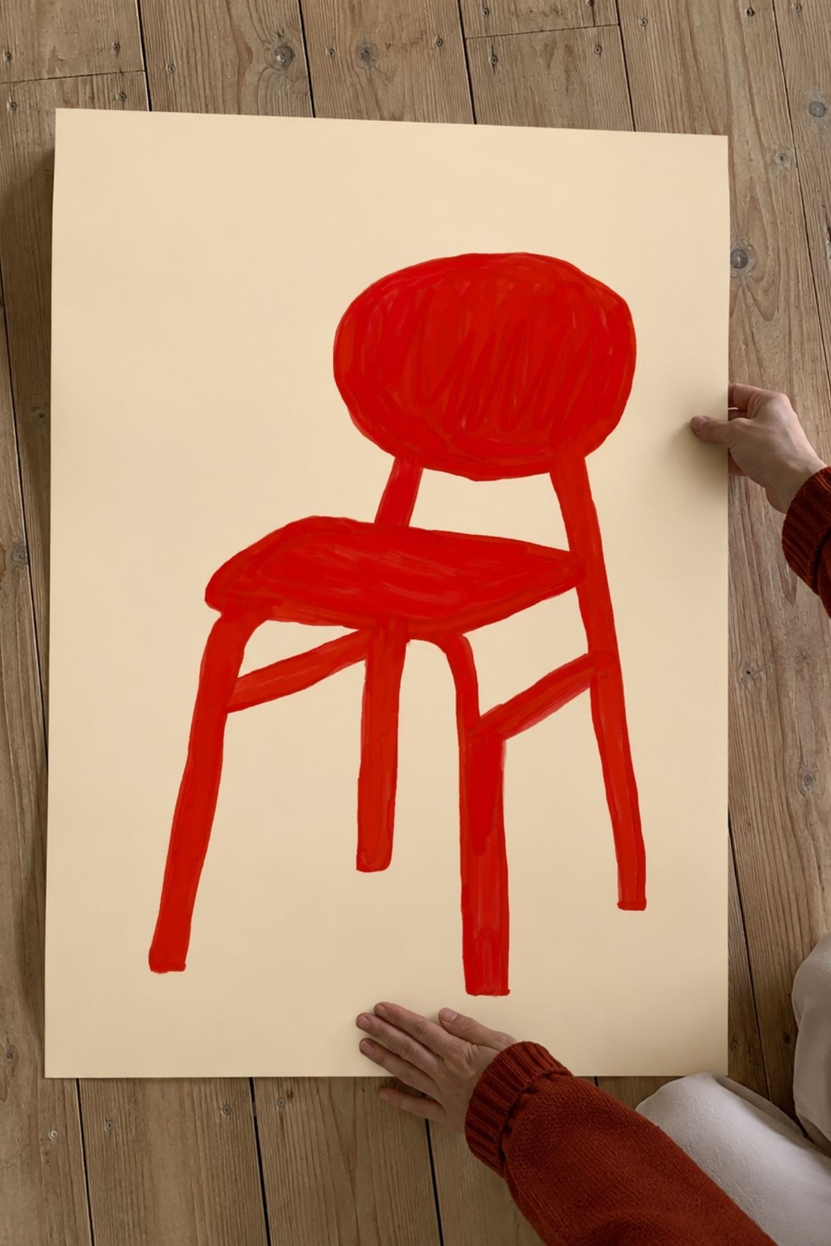 Kırmızı Sandalye Poster, Minimal Mobilya İllüstrasyonlu Modern Duvar Dekoru