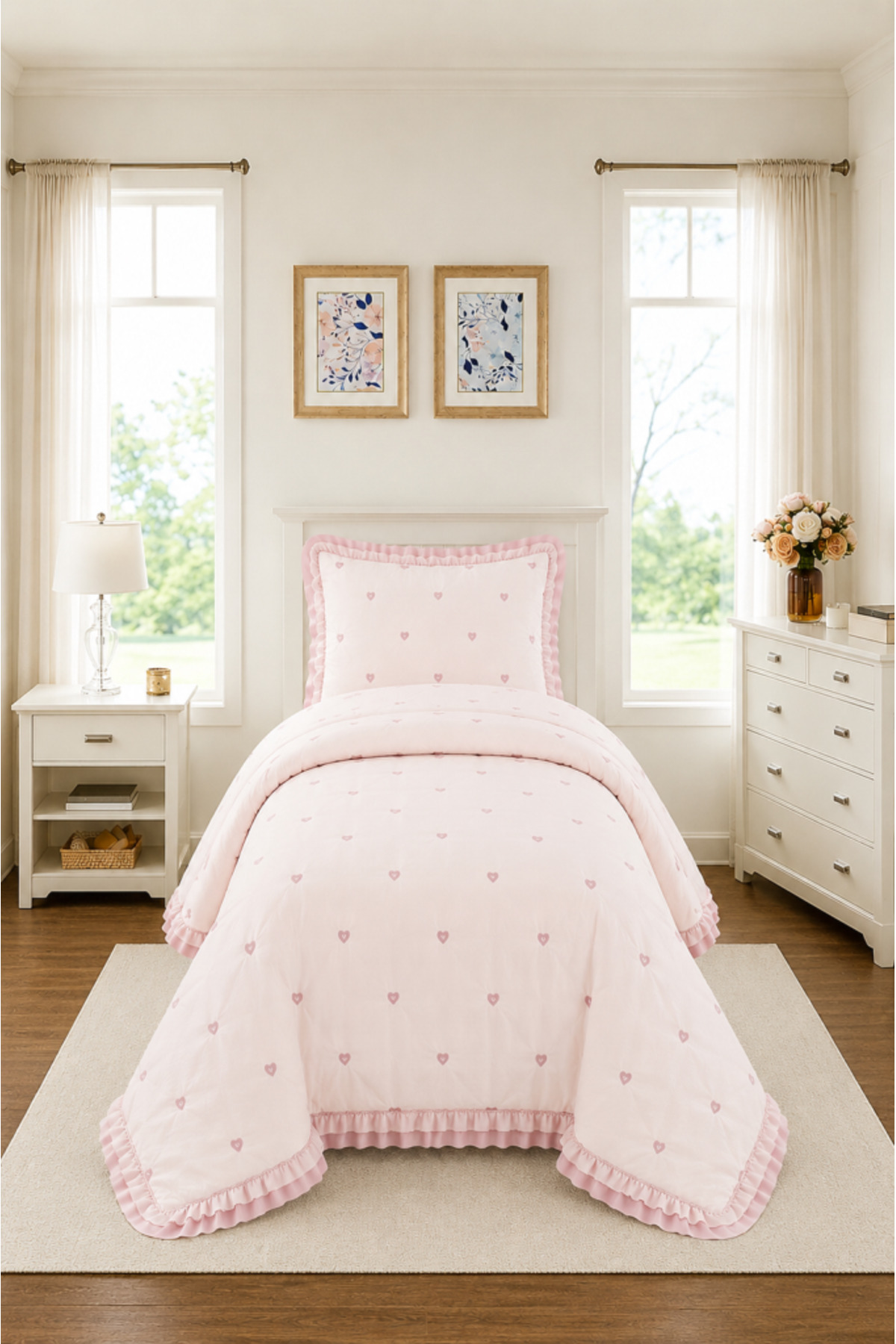 Nove Heart Fiber Filled Single 180x240 Cm Bedspread Powder