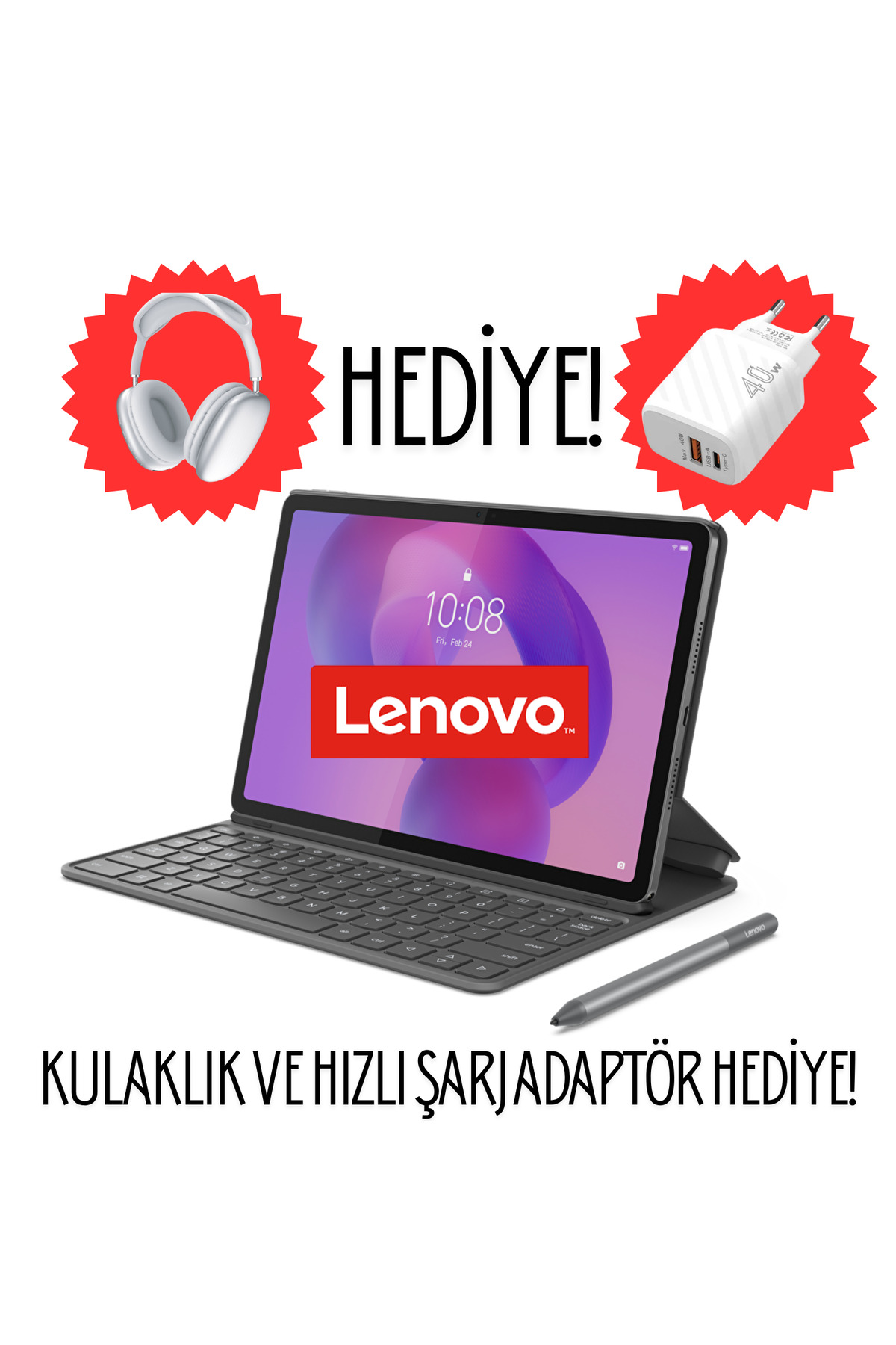 LENOVO Tab K11 Gen 2 11'' 8 GB 128 GB Wi-Fi - Bluetooth Tablet (Klavyeli Kılıf+Kalem+Kulaklık+Hızlı Şarj Adaptör Hediyeli)
