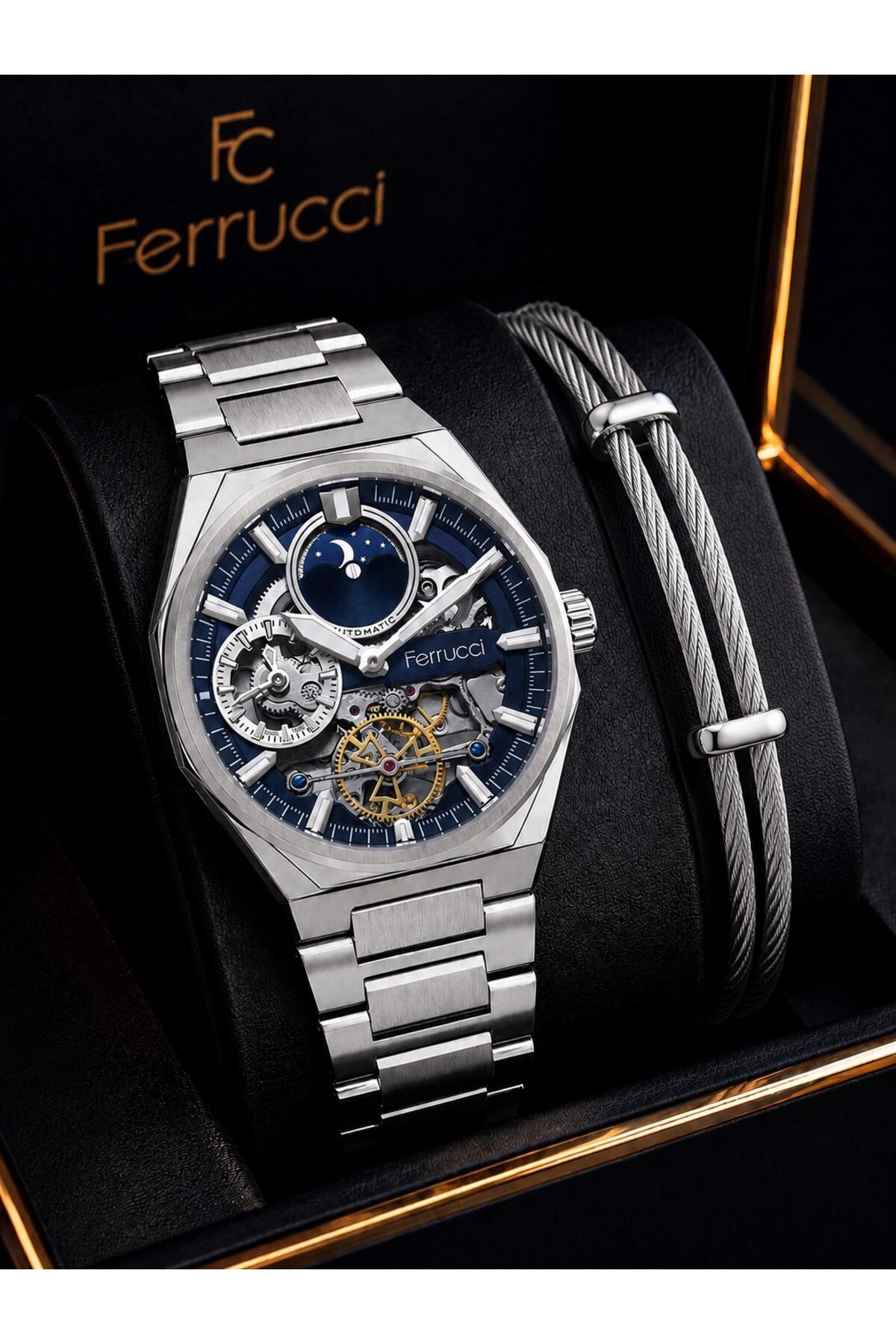 Ferrucci Otomatik Ve Kurmalı Güneş Ve Mehtap Kadranlı 2 Yıl Garantili Erkek Kol Saati BFC.M3558.S2