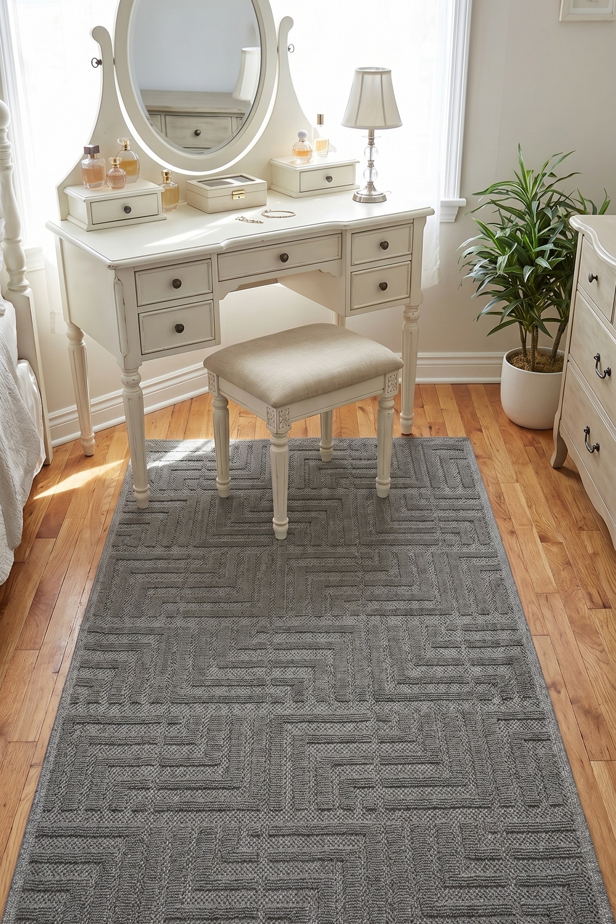 Corridor Anthracite Runner 80x150 cm | 100% Cotton, Washable,Kitchen,Bathroom,Bedroom