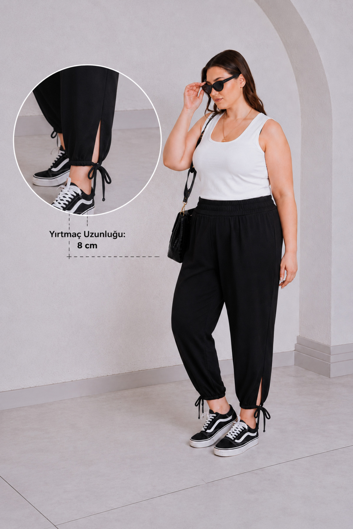 Büyük Moda  PENYE YIRTMAÇ DETAYLI RAHAT ŞALVAR PANTOLON - Görsel 4