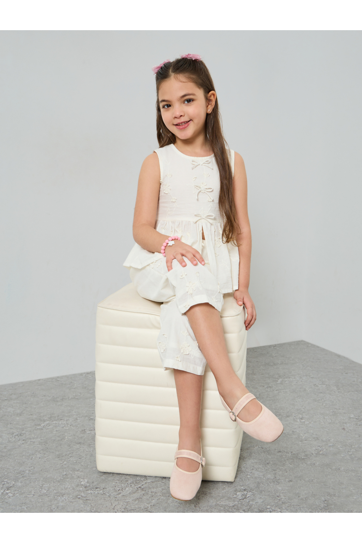 Styli Girls Embroidered Sleeveless Top and Pants Set