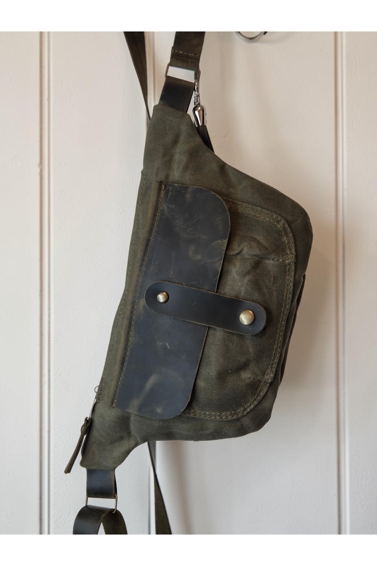 Mu leather design tiu canvas bel çantası görsel 5