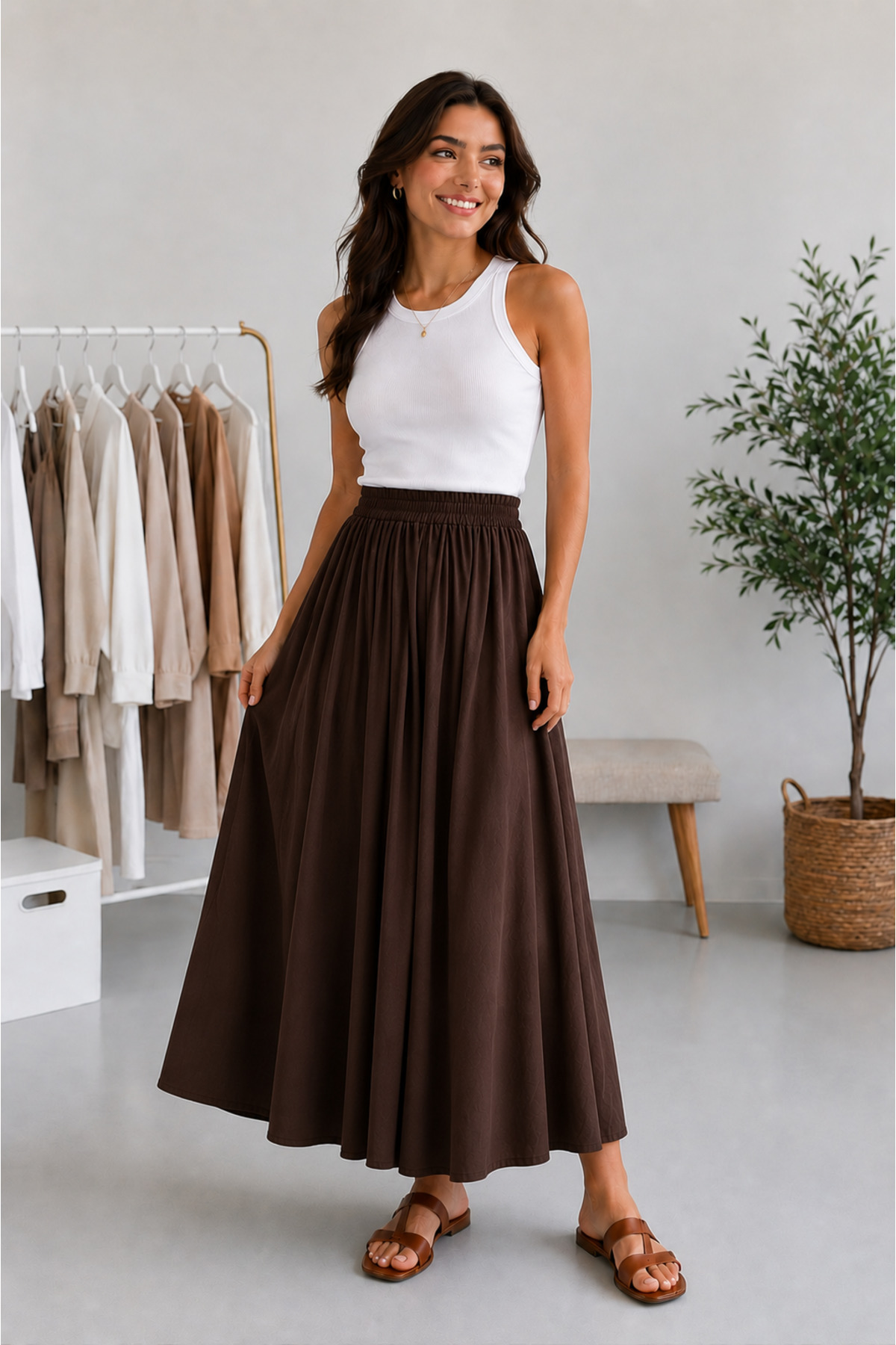 Dream Style  Kadın Tencel Kumaş Beli Lastikli Cep Detaylı Etek - Görsel 4