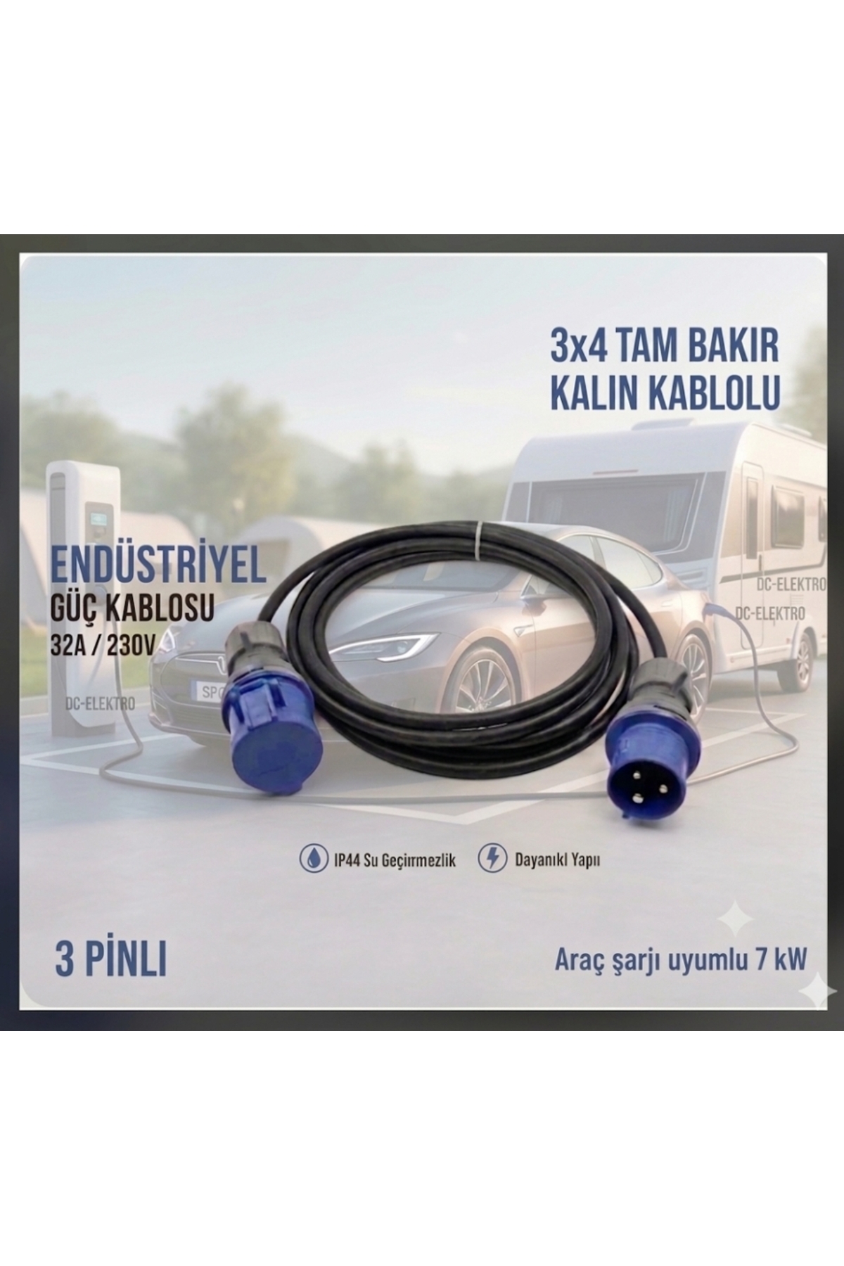 DC-ELEKTRO Karavan ve Araç Şarj Cihazı 3x4mm 15 METRE (HES VEYA