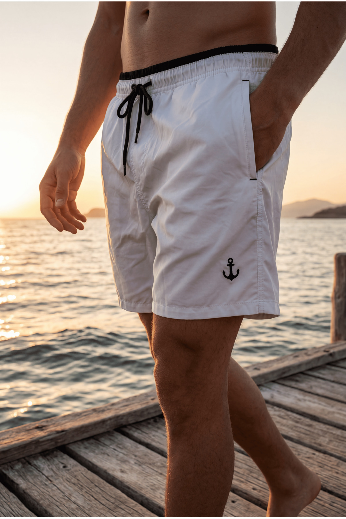 USLULAR Men's Quick-Drying Swim Shorts with Pockets, Elastic Mesh Lining, Lace-Up, Ecru Swim Shorts