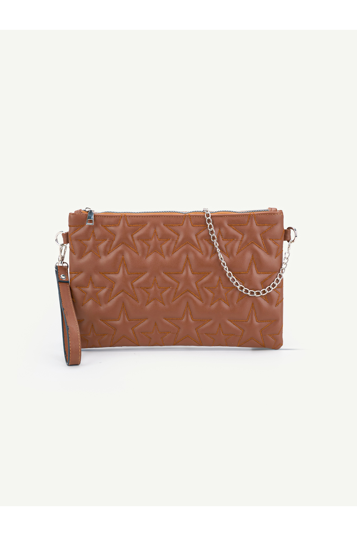 Kadın Yıldız Nakış İşlemeli Portföy El Çantası Bilek Askılı Saten Astarlı Clutch Çanta