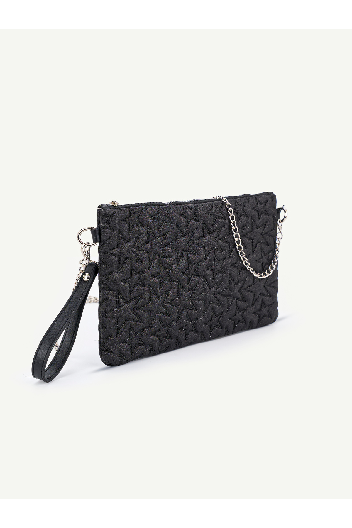 Kadın Yıldız Nakış İşlemeli Portföy El Çantası Bilek Askılı Saten Astarlı Clutch Çanta