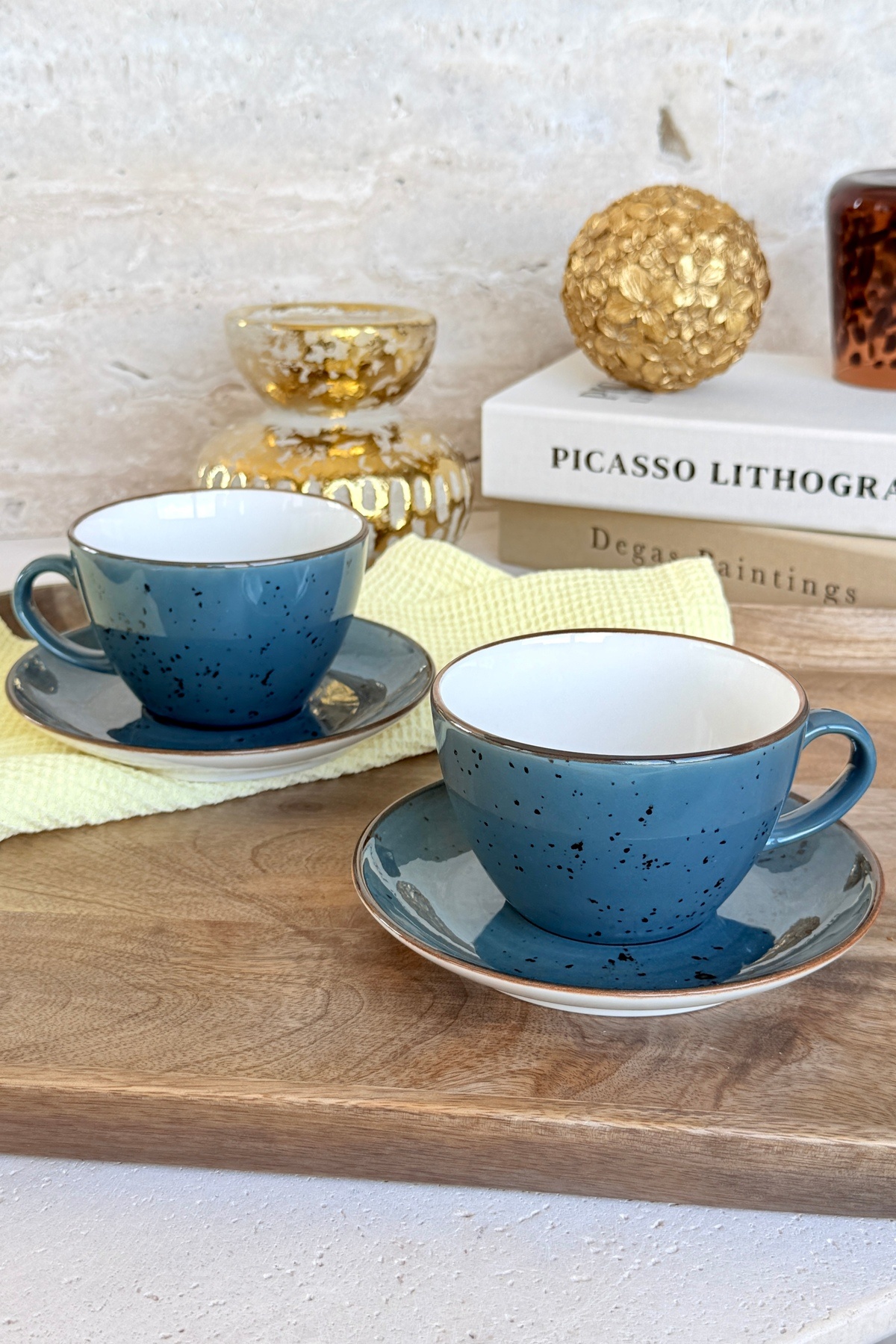 porselenden Latte Art Petrol Mavisi 4 Parça 2 Kişilik Porselen