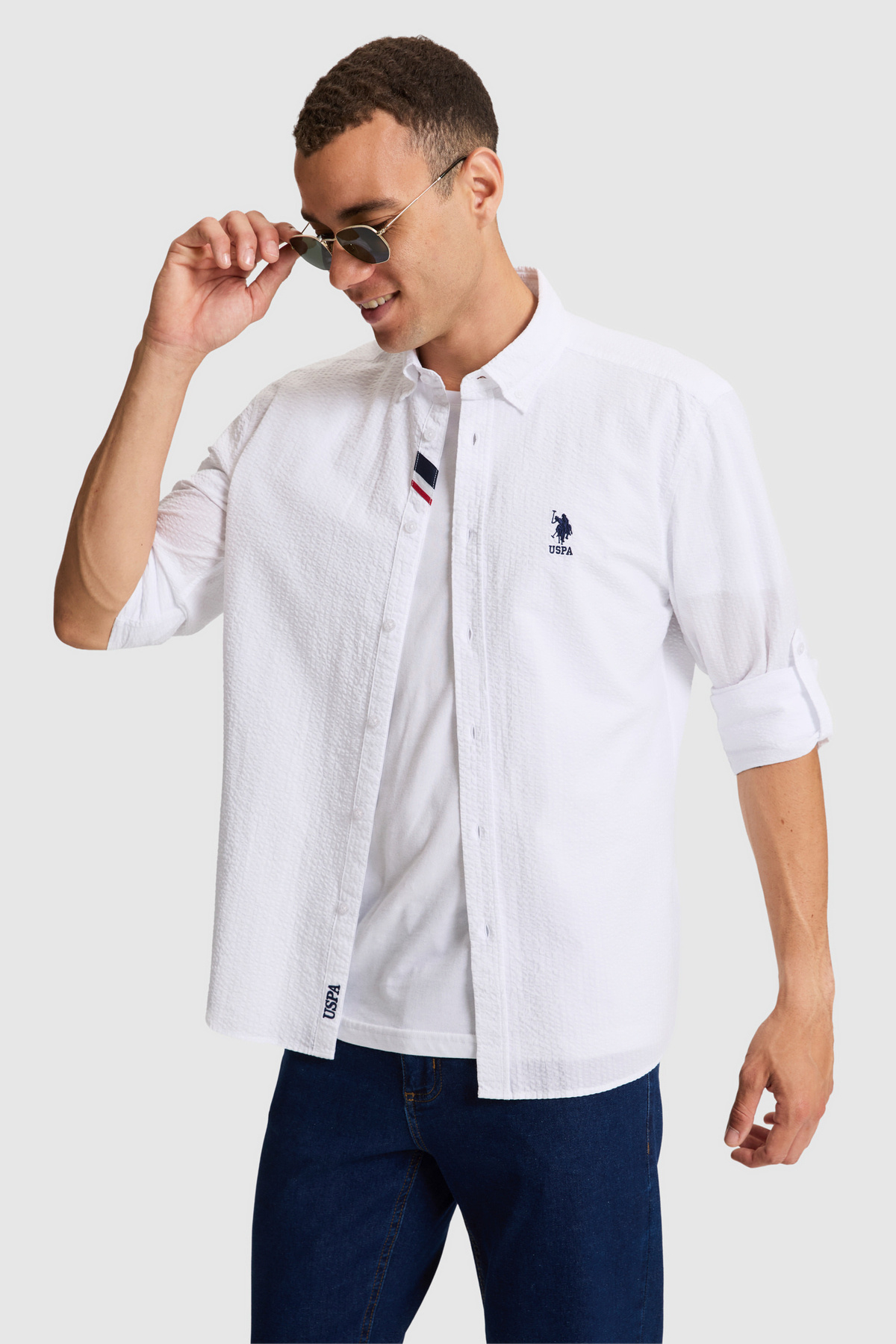 U.S. Polo Assn. Erkek Beyaz Uzun Kollu Basic Gömlek 50324638-VR013 görsel 3