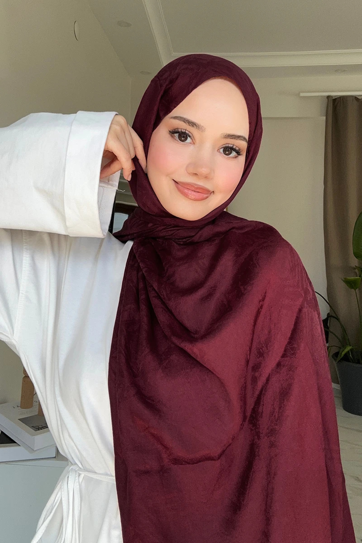 Madame Polo Premium Glow Jakar Şal Dama - Bordo