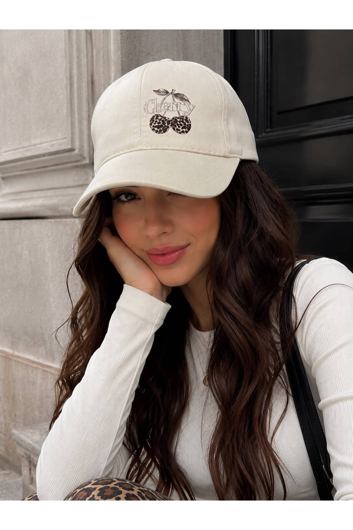 sf collection Cherry Baskılı Kadın Spor Şapka - Ayarlanabilir Pamuklu Cap görsel 3