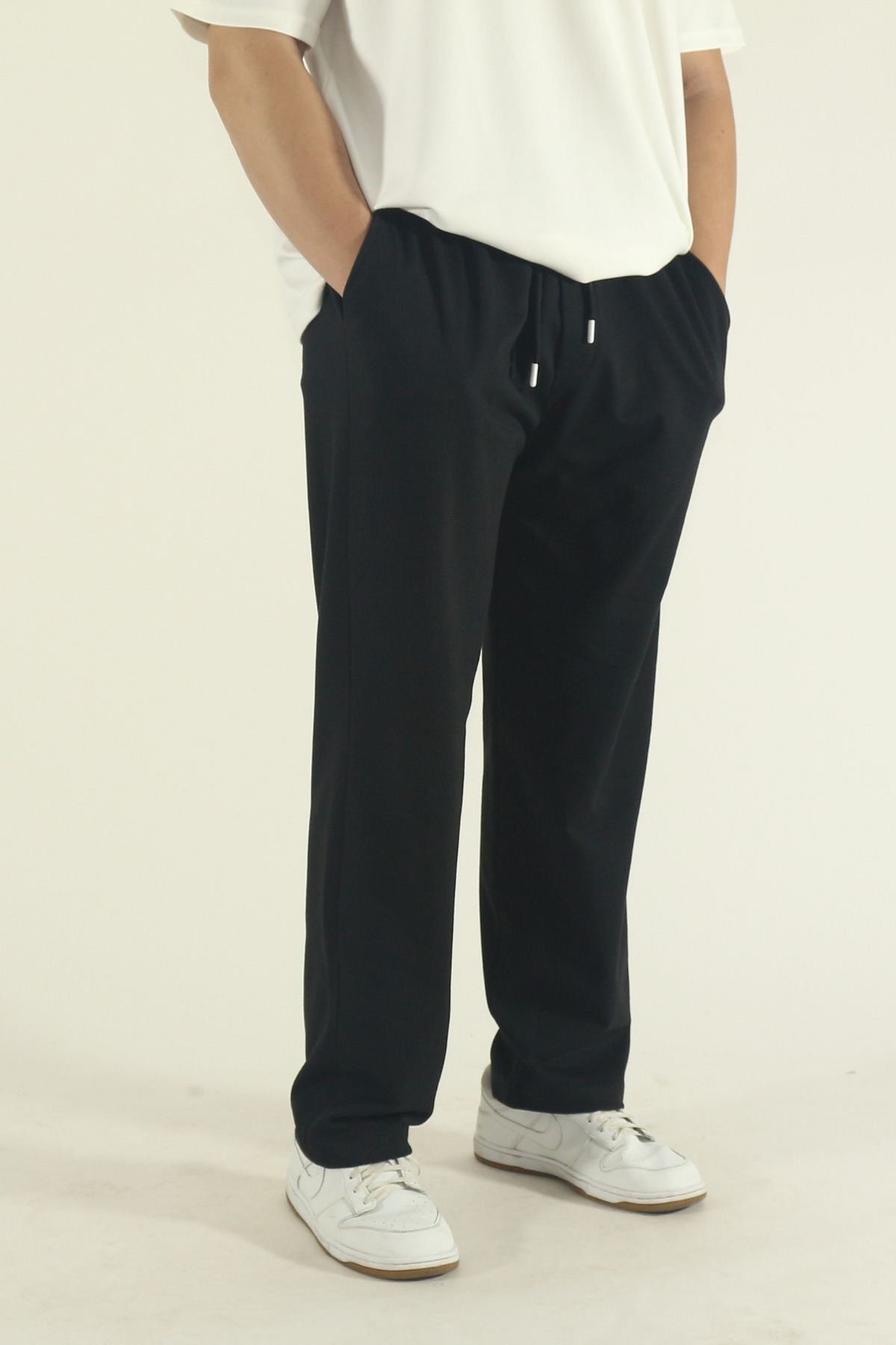 STRAVON Erkek Siyah Baggy Oversize Relaxed 4 Mevsim Eşofman Altı Bol Paça 2 İplik Tam Kalıp görsel 6
