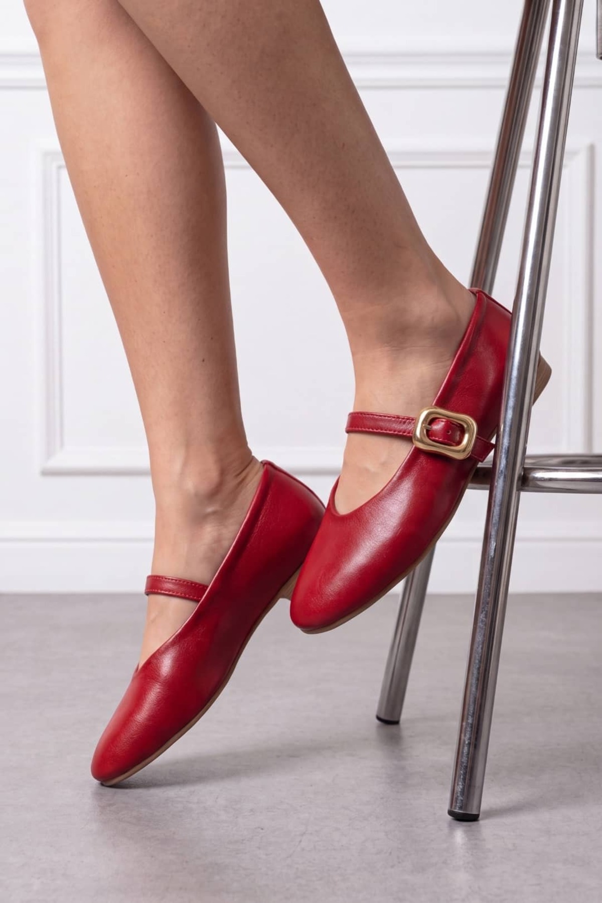 NAVİSHOES Kırmızı Kadın Tokalı Lastikli Kolay Giyilen Yazlık Çeyiz Bohça Babet B71SNAV görsel 3