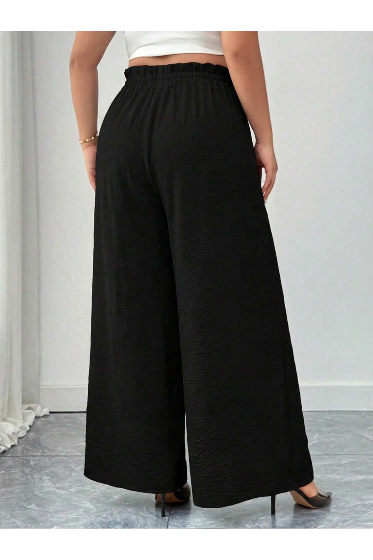 tuzu moda Büyük Beden Pantolon Bol Paça Büyük Beden Beli Lastikli Pantolon görsel 2