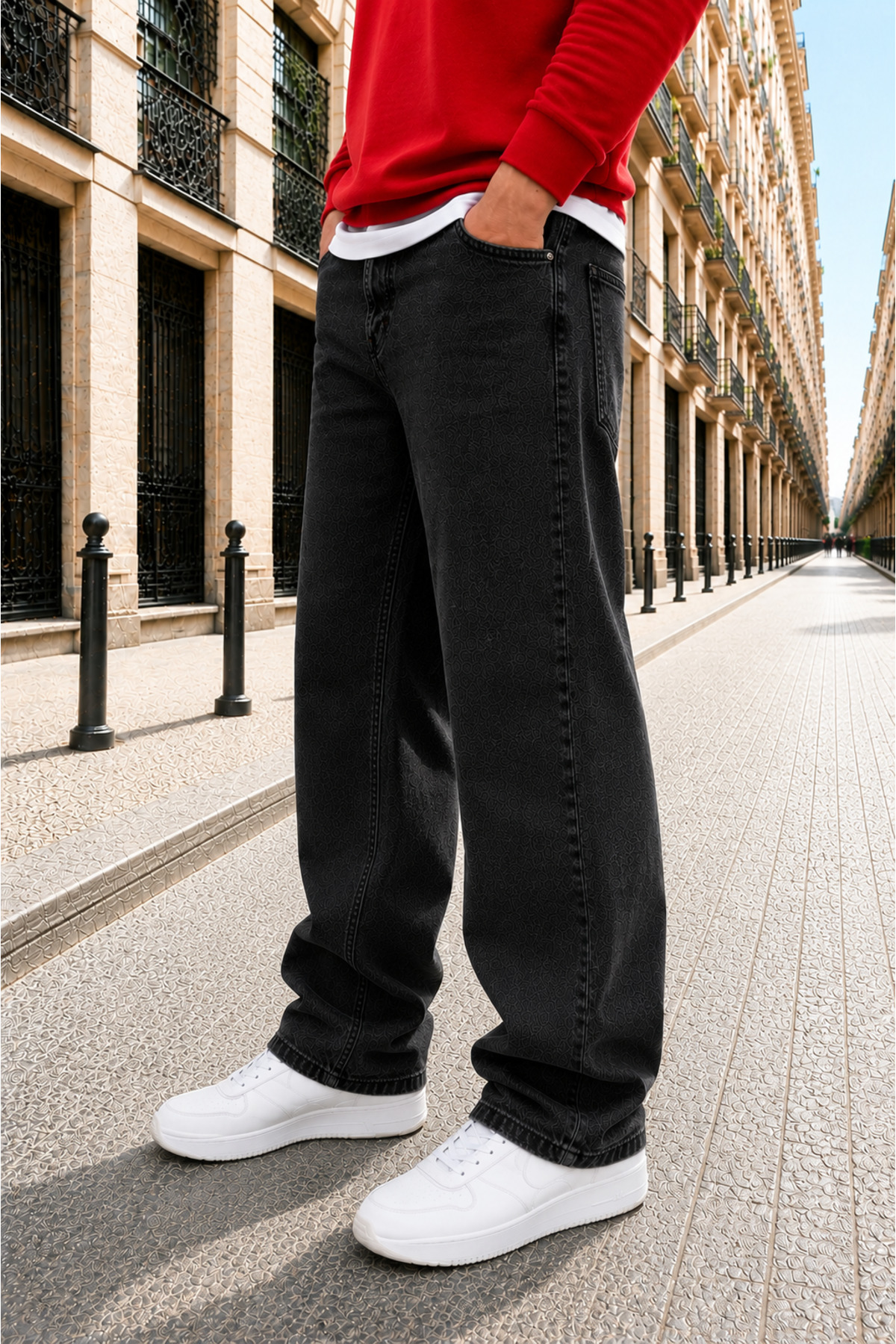 by fiyaka fashion Erkek Baggy Kot Pantalon Bol Kesim Rahat Kullanım görsel 4