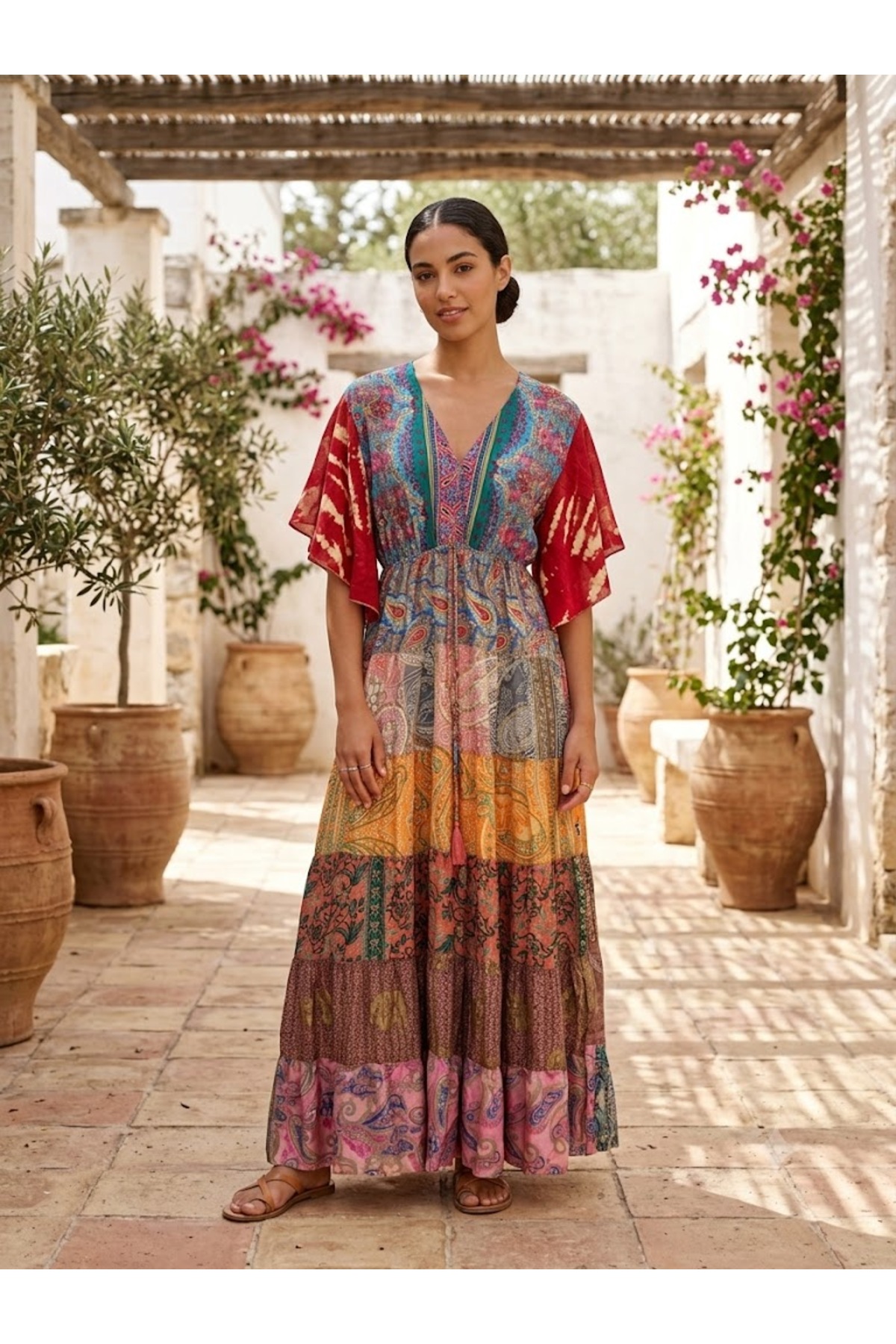 AYASOFYA OTANTIK Women's Indian Ethnic Patterned Silk Dress
