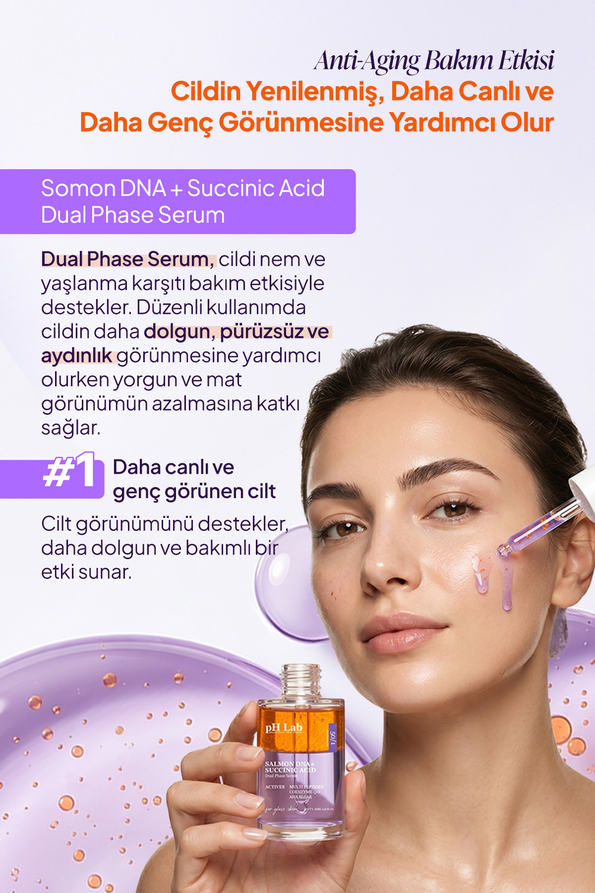pHLab Çift Fazlı Somon DNA + Succinic Acid Nemlendirici Anti-Aging Bakım Serumu — PHSSA-01 — تصویر 4 از 8
