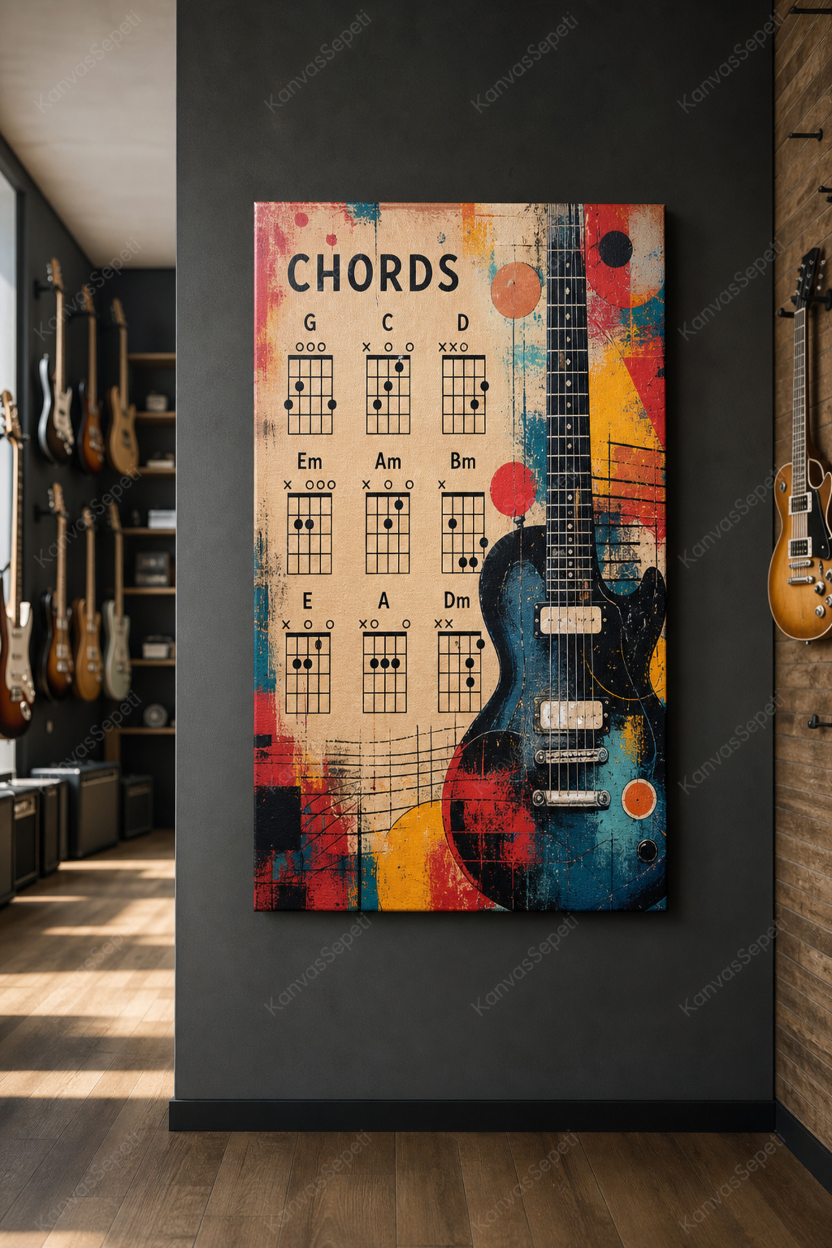 Gitar Akorlarıyla Dolu Kanvas Tablo