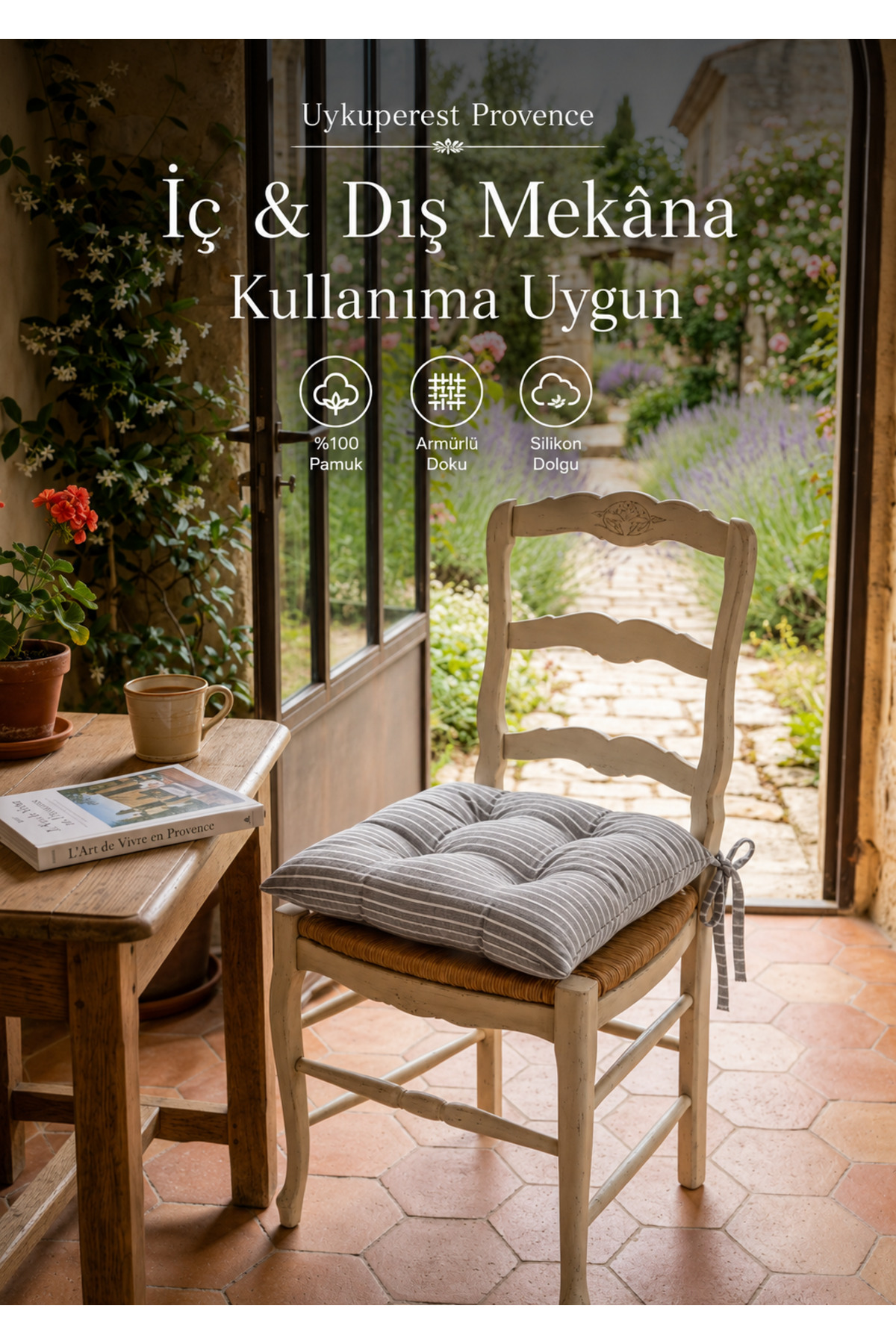 Pastello Pofidik Sandalye Minderi 40x40 Bağcıklı 4 Puntolu Silikon Dolgulu Pamuk Bahçe Balkon Tekli detay