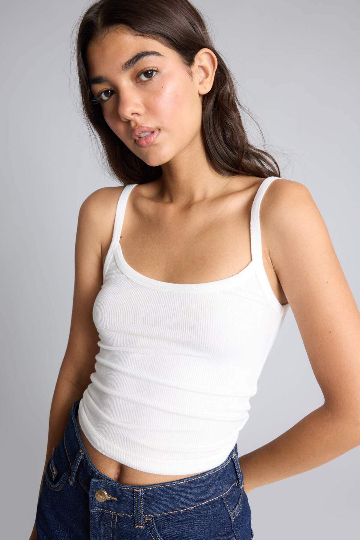 Fıtted U-Neck Ribbed Camisole Singlet I2410AX26AU
