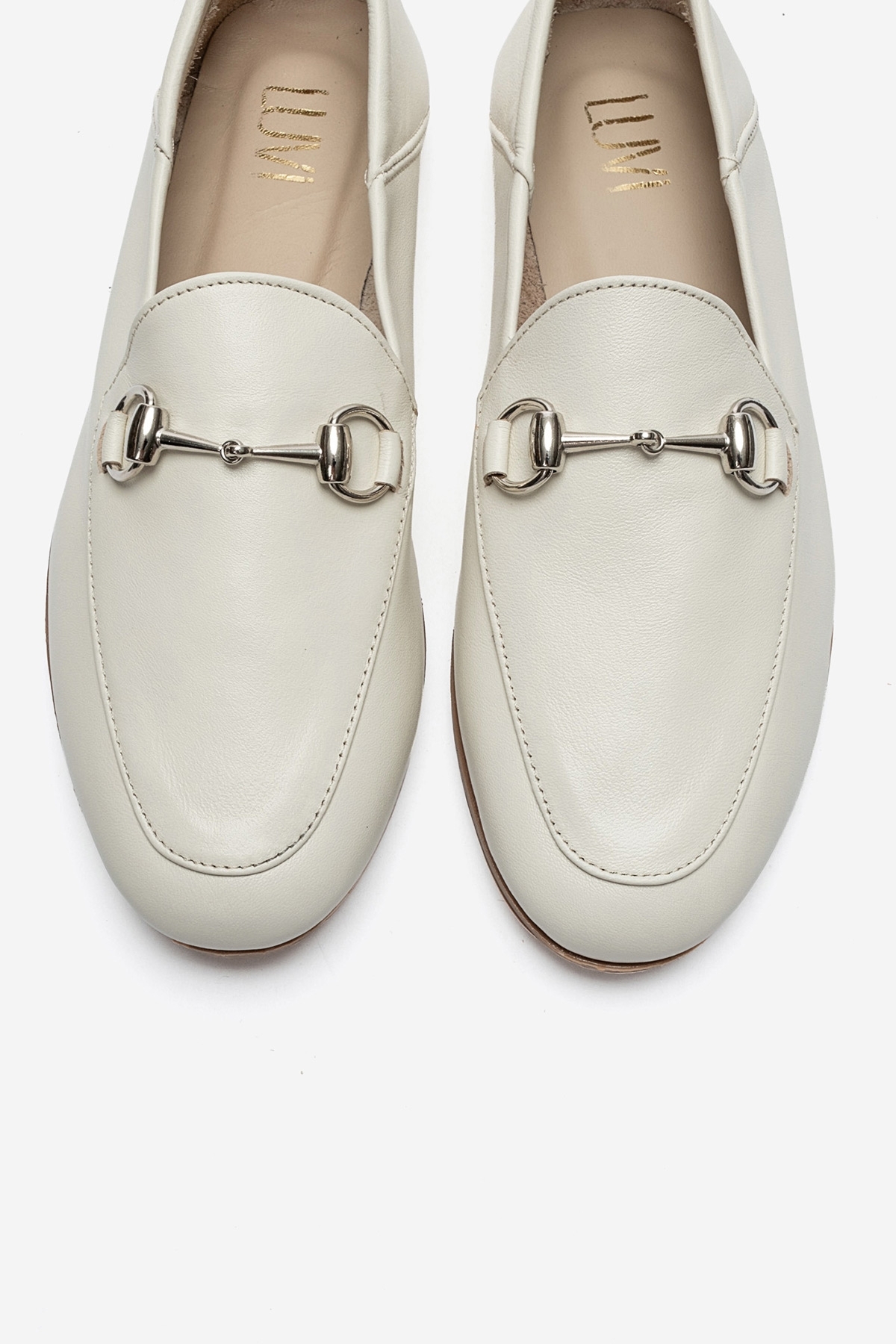 LuviShoes F03 Krem Cilt Hakiki Deri Kadın Loafer Ayakkabı görsel 2