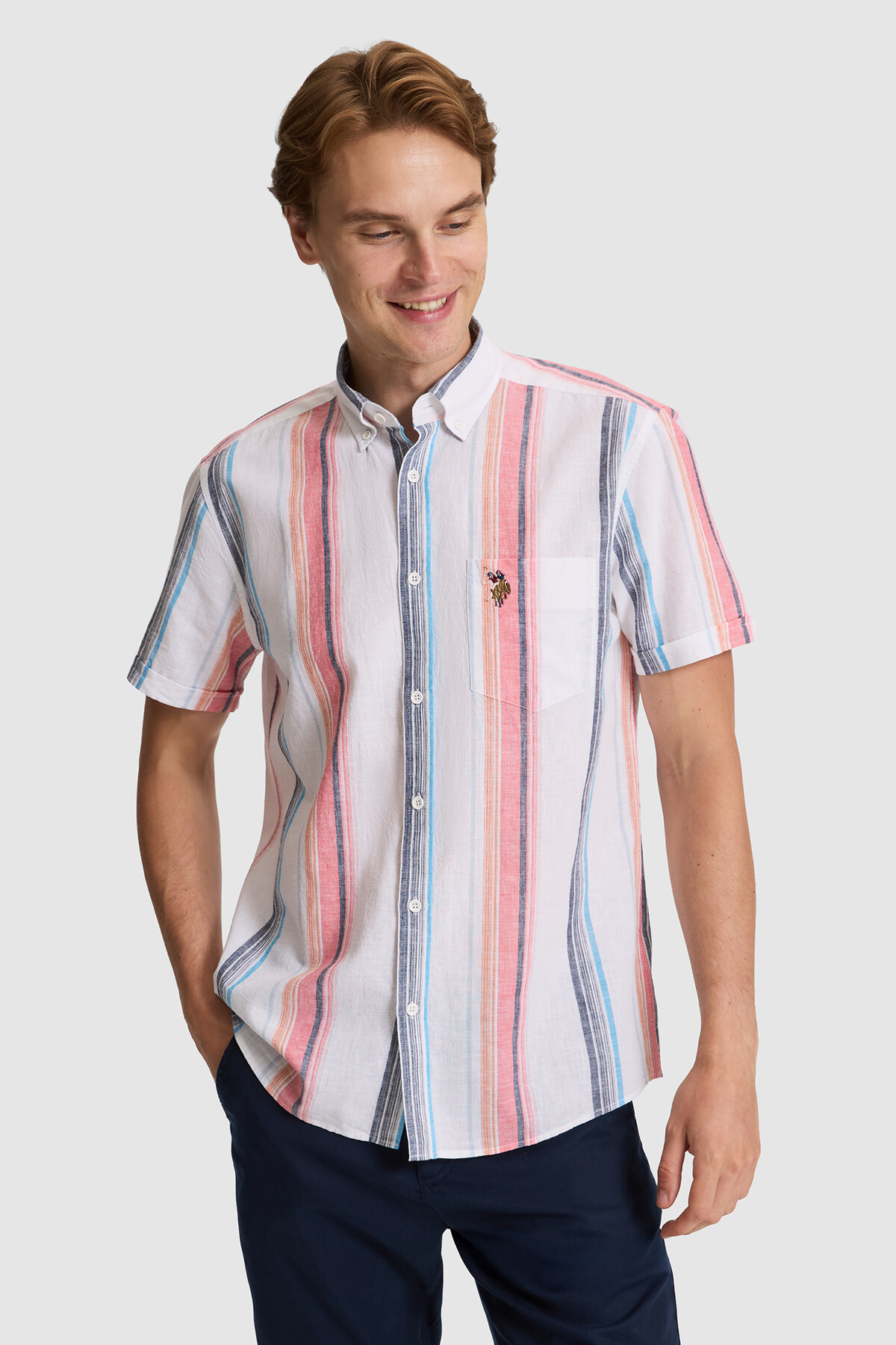 U.S. Polo Assn. Erkek Kırmızı Kısa Kollu Gömlek 50320317-VR213 — قرمز