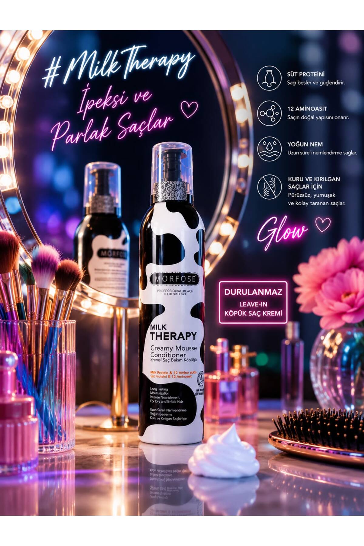 ORİON GLOBAL Milk Therapy Creamy Mousse Conditioner 200 ml – Süt Proteinli ve 12 Amino Asitli Durulanmayan Kremsi Saç Bakım Köpüğü — MMTCMC1