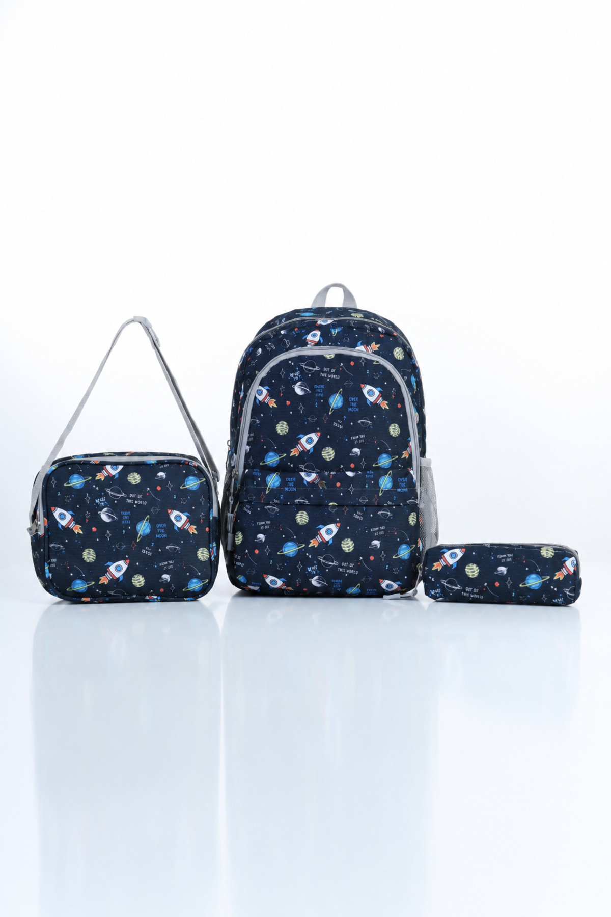 D'VERS Vital Series Space 3-Piece Primary and Secondary School Pencil Holder, Lunchbox and Backpack Set