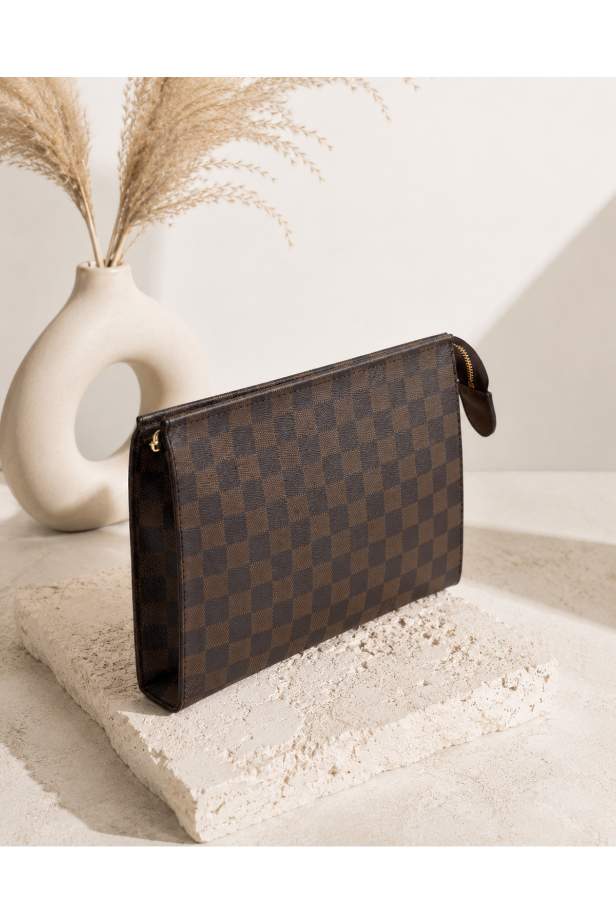 DİAMOND OUTLET Erkek Kare Desenli El Portföy Çantası Fermuarlı Büyük Boy Evrak Tablet Organizer Clutch Çanta