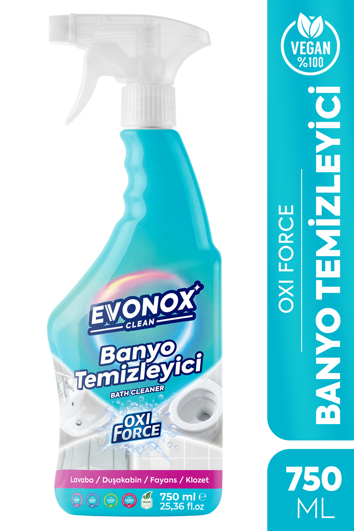 Evonox Oxı Force Banyo Temizleyici, Kireç Çözücü, Su Lekesi ve Sabun Artığı T...