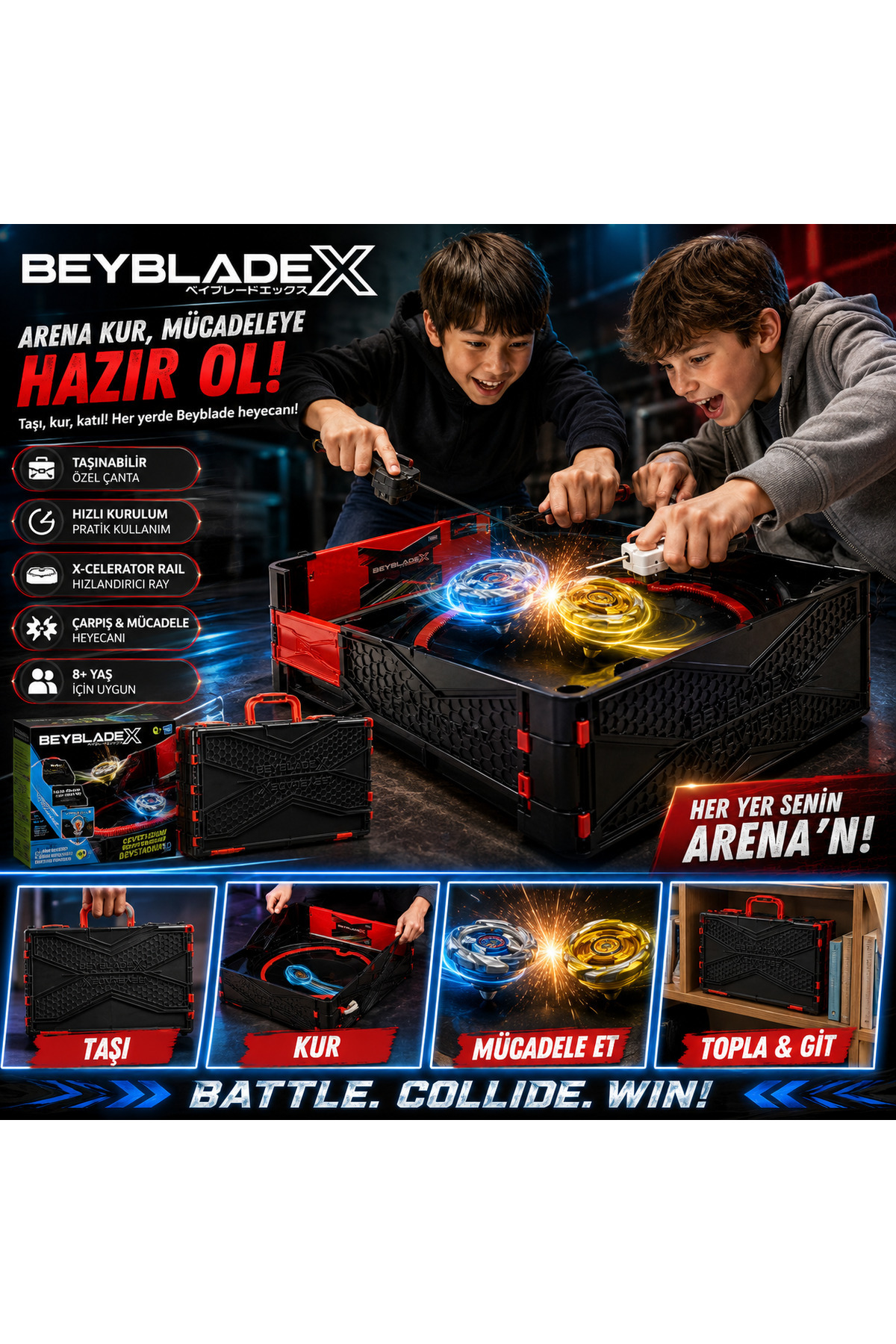 Cici Oyuncak Beyblade X X-Celerator Rail Taşınabilir Çantalı Savaş