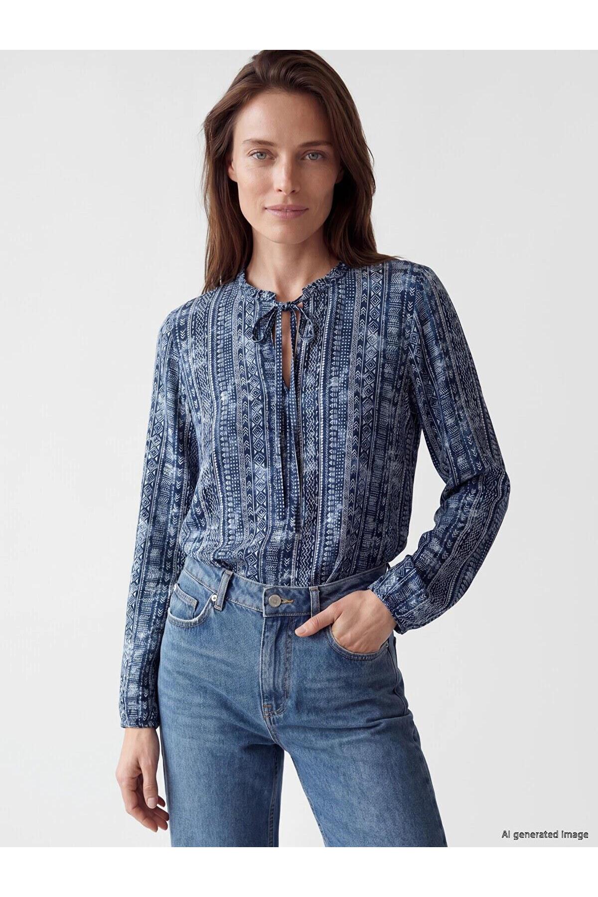 LC Waikiki Tie Collar Patterned Blouse (S6)