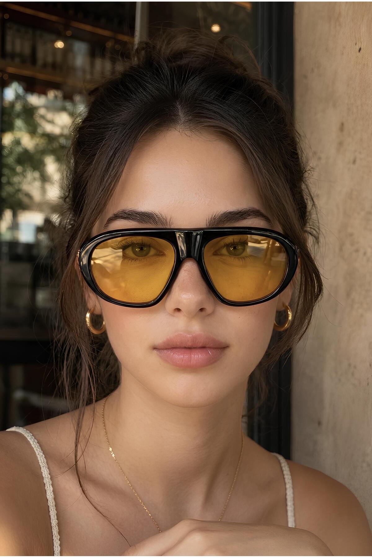Eyesofia Pyrona Vintage Siyah Turuncu Unisex Ultra Hafif Uv400 Filtreli Güneş Gözlüğü
