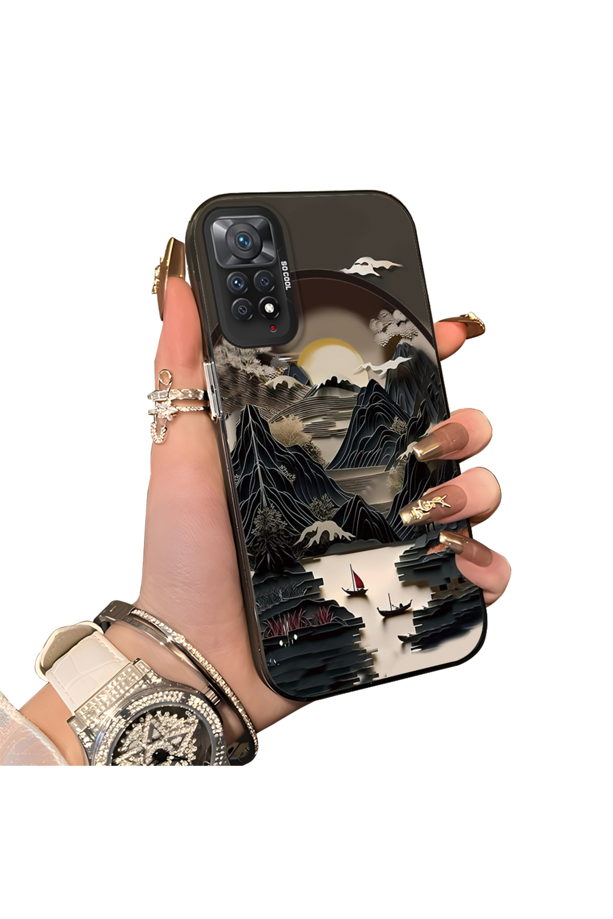Redmi Note 11 Pro 5G Compatible Silicone Edge Hard Back Case Couple Phone Case with Landscape Pattern