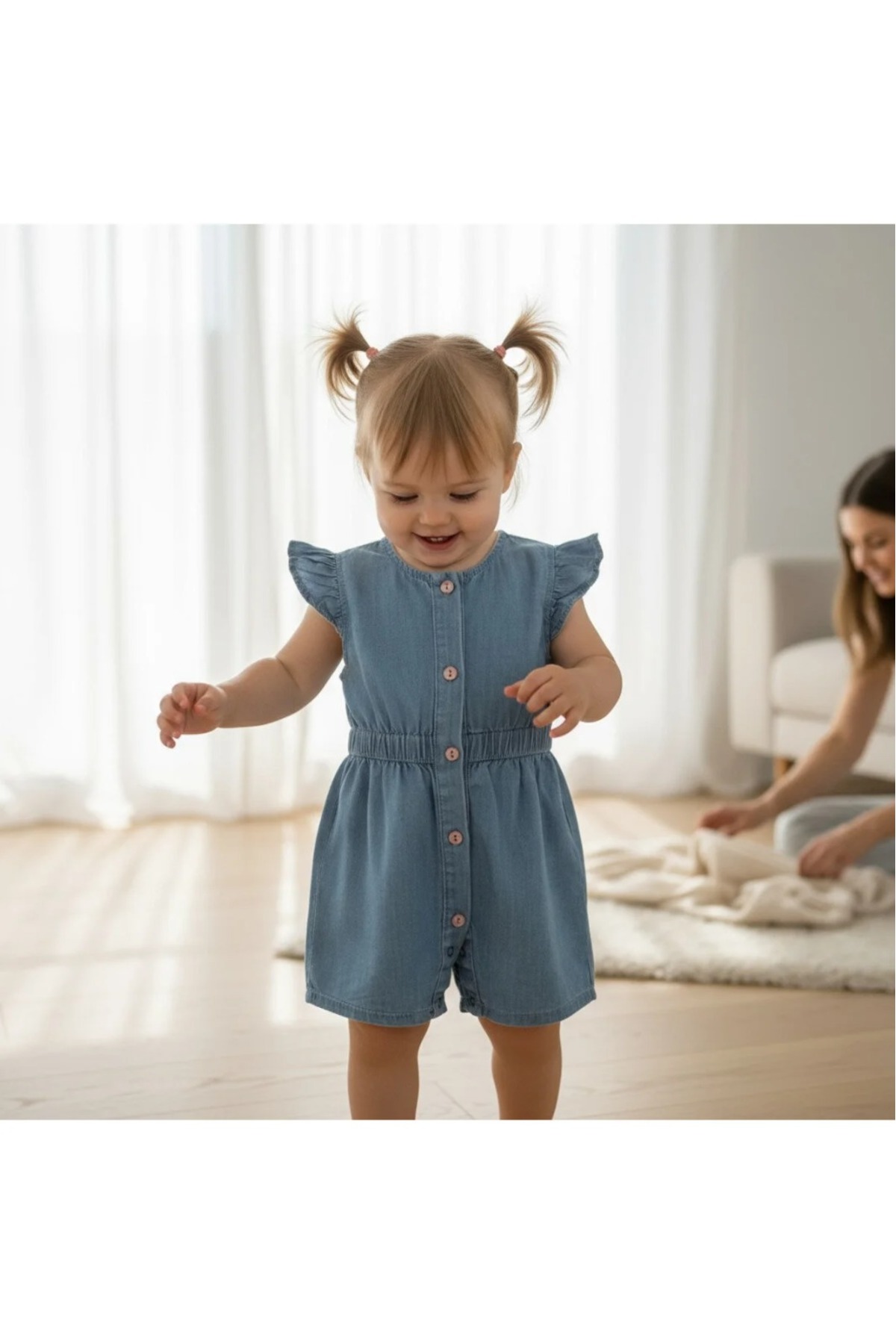 Frilly Sleeve Denim Jumpsuit