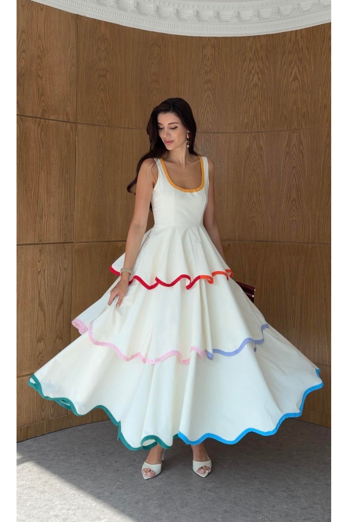 My Blog Ecru Multi-Colored Layered Dress - 1070